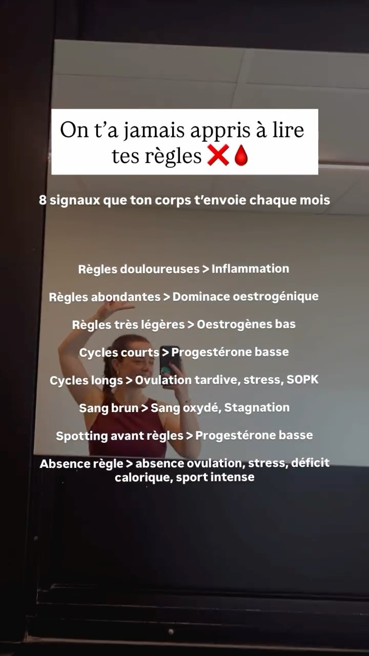 🎁 Commente « BILAN » si tu veux faire le point sur ton cycle et tes symptômes !
On t’a jamais appris à comprendre tes règles ni ton cycle..
Alors tu t’inquiètes… ou tu normalises :
Douleurs, spotting, règles abondantes, cycles irréguliers…
Tu penses que “c’est comme ça”.
Mais non!!
❌Ton cycle n’est pas un problème.
✨ C’est une BOUSSSOLE
Chaque symptôme est un message :
– règles douloureuses → souvent liées à une inflammation
– règles abondantes → possible déséquilibre œstrogénique
– spotting → progestérone insuffisante
– cycles longs → ovulation perturbée
D’ailleurs, laisse-moi deviner…
Tu as aussi :
– de l’acné
– des ballonnements
– un sommeil chaotique
– de la fatigue ++
👉 Ce n’est PAS une coïncidence
Ton système hormonal influence TOUT ton corps !
Et ton cycle est le reflet de cet équilibre (ou de ce déséquilibre) 🫶
👉 Tout est lié
Donc quand tu travailles sur ton cycle…
C’est aussi tous les autres symptômes que tu apaises.
Si tu veux enfin comprendre ce que ton corps exprime
(et comment rééquilibrer tout ça naturellement)
🎁 Je t’offre un bilan personnalisé
→ pour faire le lien entre ton cycle et tes symptômes
👉 Commente “BILAN” et je t’explique la suite en mp