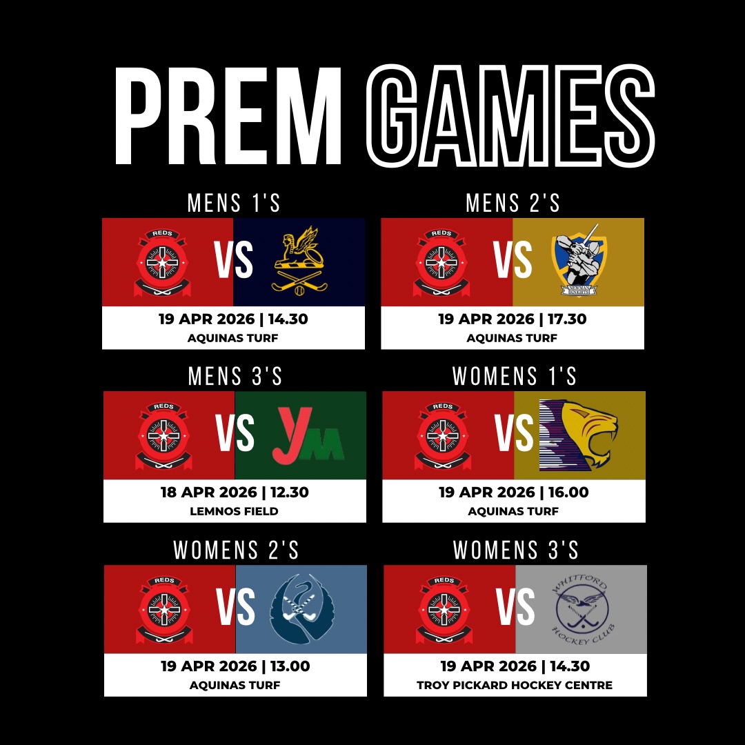 Big weekend ahead for the Reds with all Premier League sides in action!
Catch us across Saturday & Sunday.
📍 Aquinas Turf
📍 Lemnos Field
📍 Troy Pickard Hockey Centre