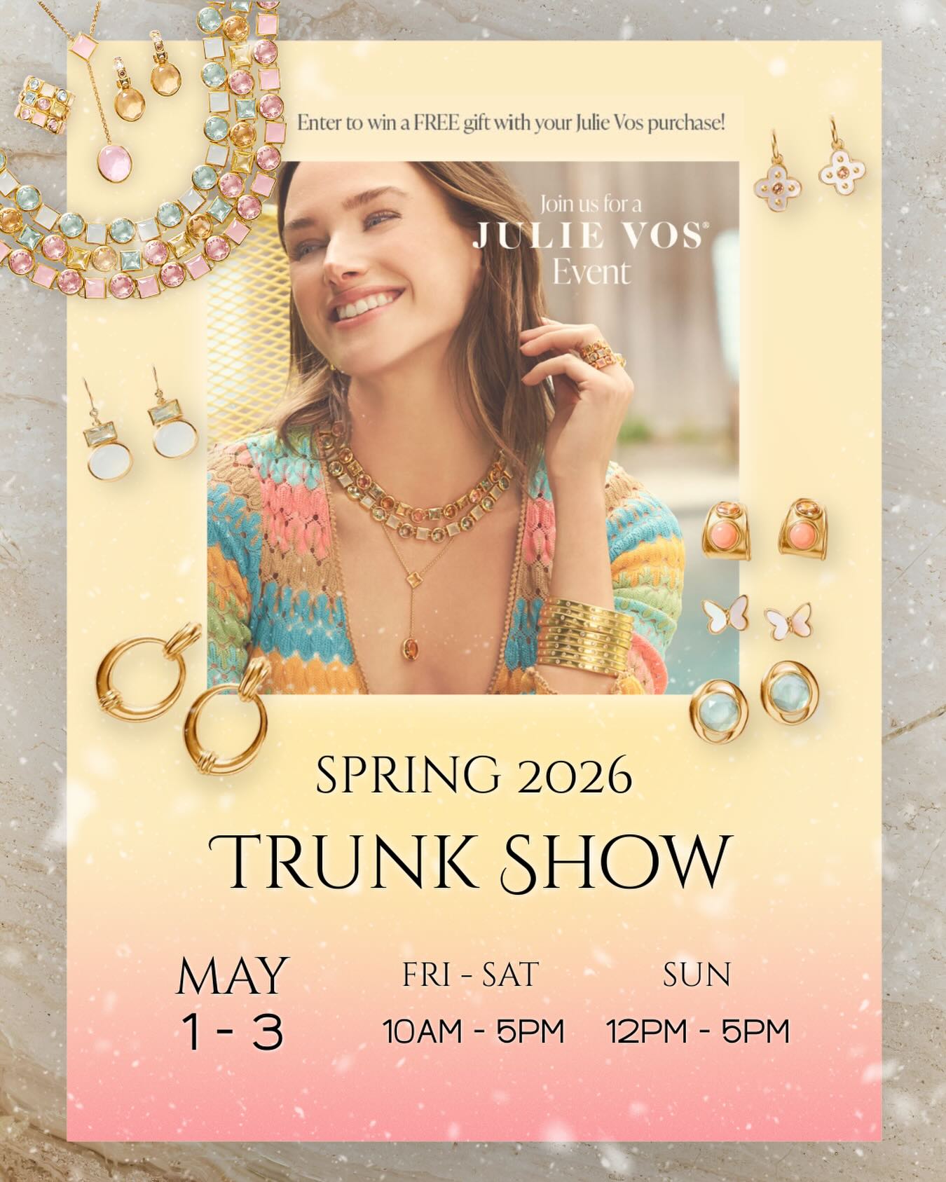 Come down to the Foyer to check out our Julie Vos Trunk Show on May 1-3! We will be serving champagne!
Friday - Saturday : 10 AM - 5 PM
Sunday : 12 PM - 5 PM
See you there !
#trunkshow #julievosjewelry #thefoyerbr