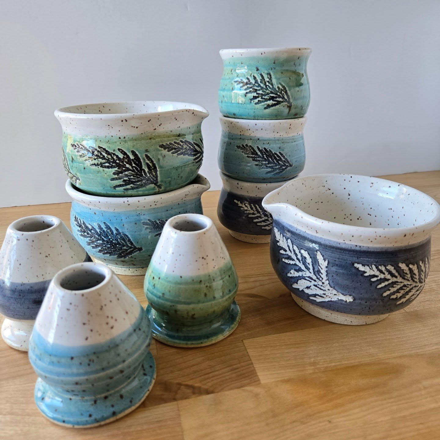 Because of medical reasons, I haven't been posting much lately. However, I did have some studio time and I want to share these three Matcha sets 🍵
They were made with a new clay from @seattlepotterysupply with an awesome name, "Driftwood". It is an off-white speckled clay, a bit sandy, but easy to throw with, and the speckles look great through the glazes I used.
.
The last photo shows the clay in the wet stage.
.
Do you like this clay?
.
.
#ornapottery #seattlepotterysupply #matchaset #handthrownceramics