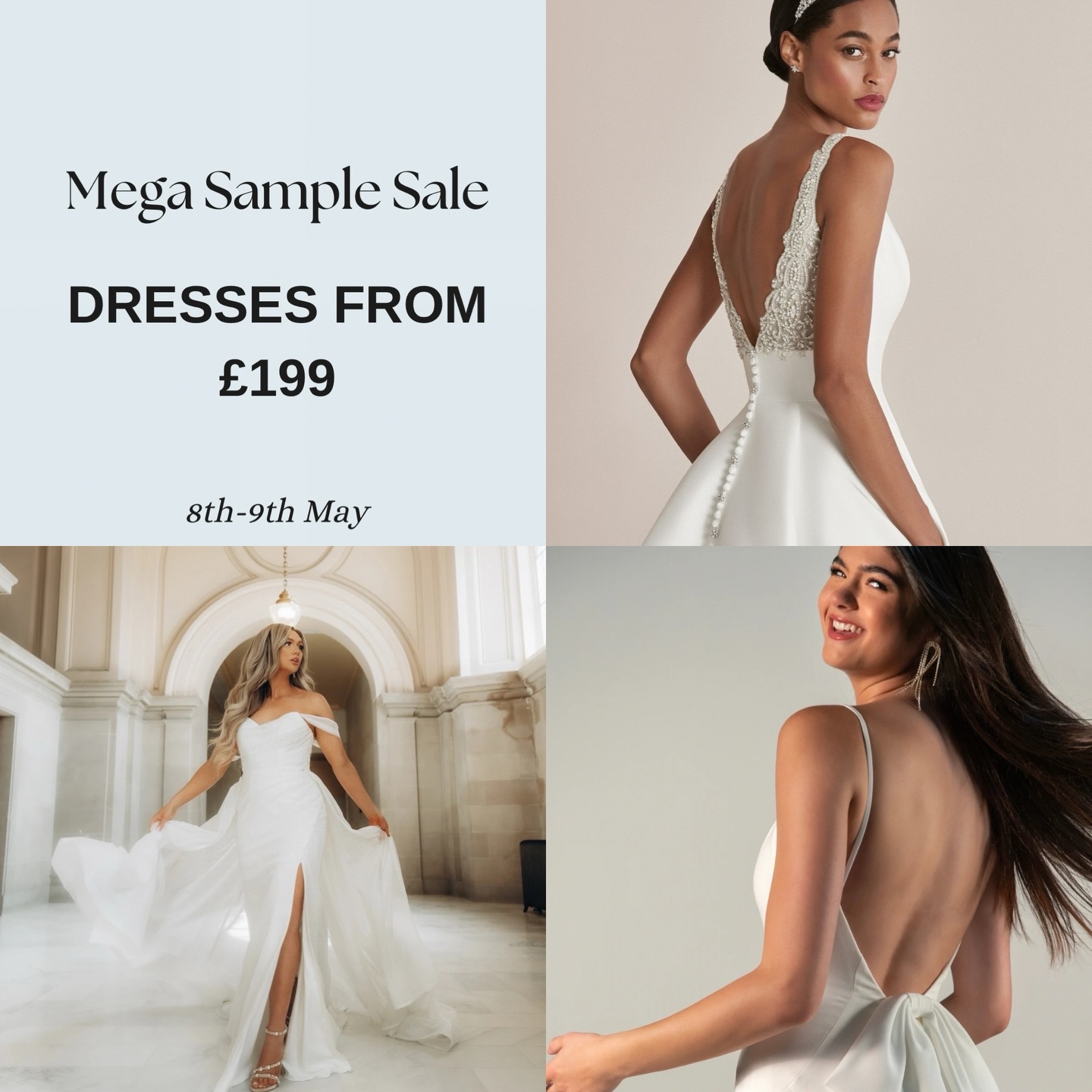 OUR BIGGEST EVER SAMPLE SALE
All sale dresses from £199 - 8th & 9th May only
Please read on for details
- 2 days, over 75 dresses available to purchase off the rack for these 2 days only!! Back to full price after.
- Appointment only, 1 hour bookings.
- Sample sizes 10-16
- Max 3 guests with you please
- Samples sold as seen - non-refundable
- Gown bag & hanger included
- Sample sales are for brides who know what they’re looking for - not as suitable for casual try-ons or learning style preferences.
@piperandeve
Bedfordshire 📍
www.piperandeve.co.uk
#bedfordshireweddings #weddingdressinspo #cambridgeshireweddings #miltonkeynes #hertfordshirewedding