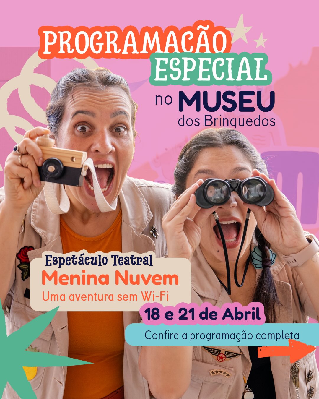 O Teatro: Menina Nuvem - Uma aventura sem Wi-fi está de volta e nos dias 18 e 21/04 você pode mergulhar nesse universo e ainda participar da exposição mediada, oficina de brinquedos e muito mais 🎭🧸
Esperamos por você e sua família aqui no Museu dos Brinquedos, garanta o seu ingresso na bilheteria ou no Sympla!
O Museu dos Brinquedos conta com o patrocínio da Cemig, por meio da Lei Estadual de Incentivo à Cultura de Minas Gerais, e com o apoio do Instituto Unimed-BH e do Instituto Marina e Flávio Guimarães – Grupo BMG, por meio da Lei Federal de Incentivo à Cultura, no projeto “2026 – Manutenção do Museu dos Brinquedos” (Pronac 254697); além das empresas Marcelo Guimarães Advogados e Associados e Decta Contabilidade. Realização: Governo de Minas Gerais – Aqui o TREM prospera, Ministério da Cultura e Governo Federal – União e Reconstrução.
#MuseudosBrinquedos #FimDeSemana #Programacao #belohorizonte @institutounimedbh @grupobmg.oficial @institutomfg_ @circuitoliberdade @prefeiturabh @culturaeturismomg