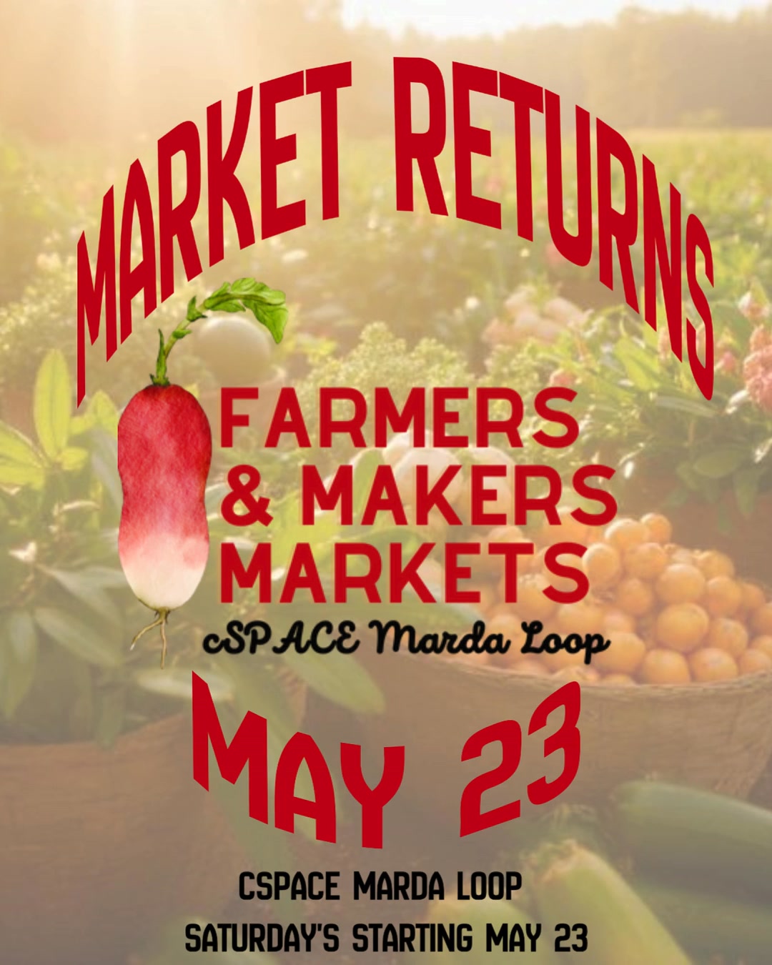 🍎 The Countdown to Market Season is On!
The Farmers’ & Makers Market at cSPACE Marda Loop is officially back on Saturday, May 23! We can’t wait to fill the air with fresh blooms, local flavours, and community spirit once again.
When: Saturday, May 23
Time: 10:00 AM – 2:00 PM
Where: cSPACE Marda Loop
Whether you're looking for the freshest produce, artisan crafts, or a delicious Saturday treat, this will be the place to be. Let’s keep our community vibrant: #shoplocal #eatlocal #spendlocal and #enjoylocal
