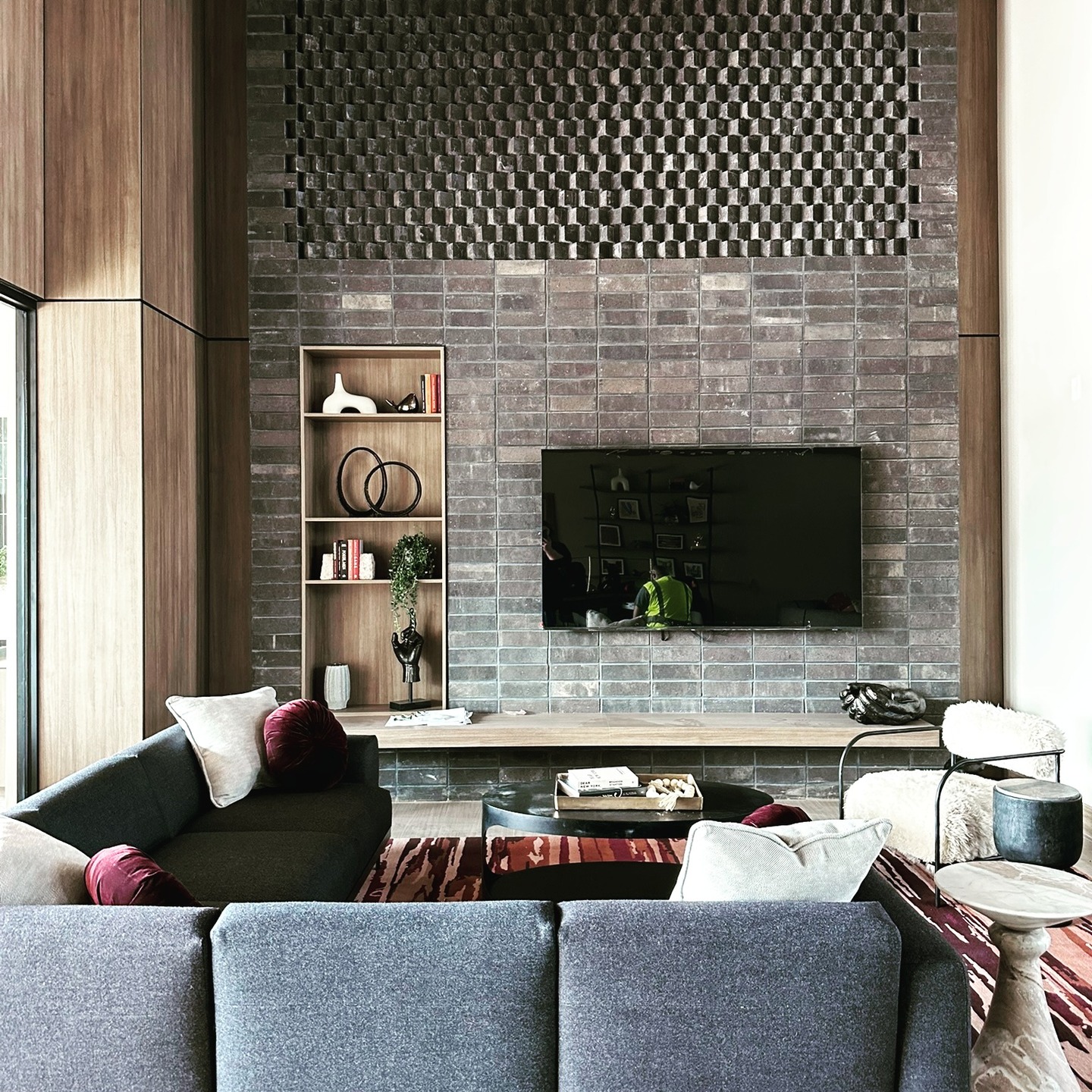 Getting towards the finish line with this AMAZING project. Phase I Install almost complete - you can see the construction guy in the TV reflection!
chug chug chug!