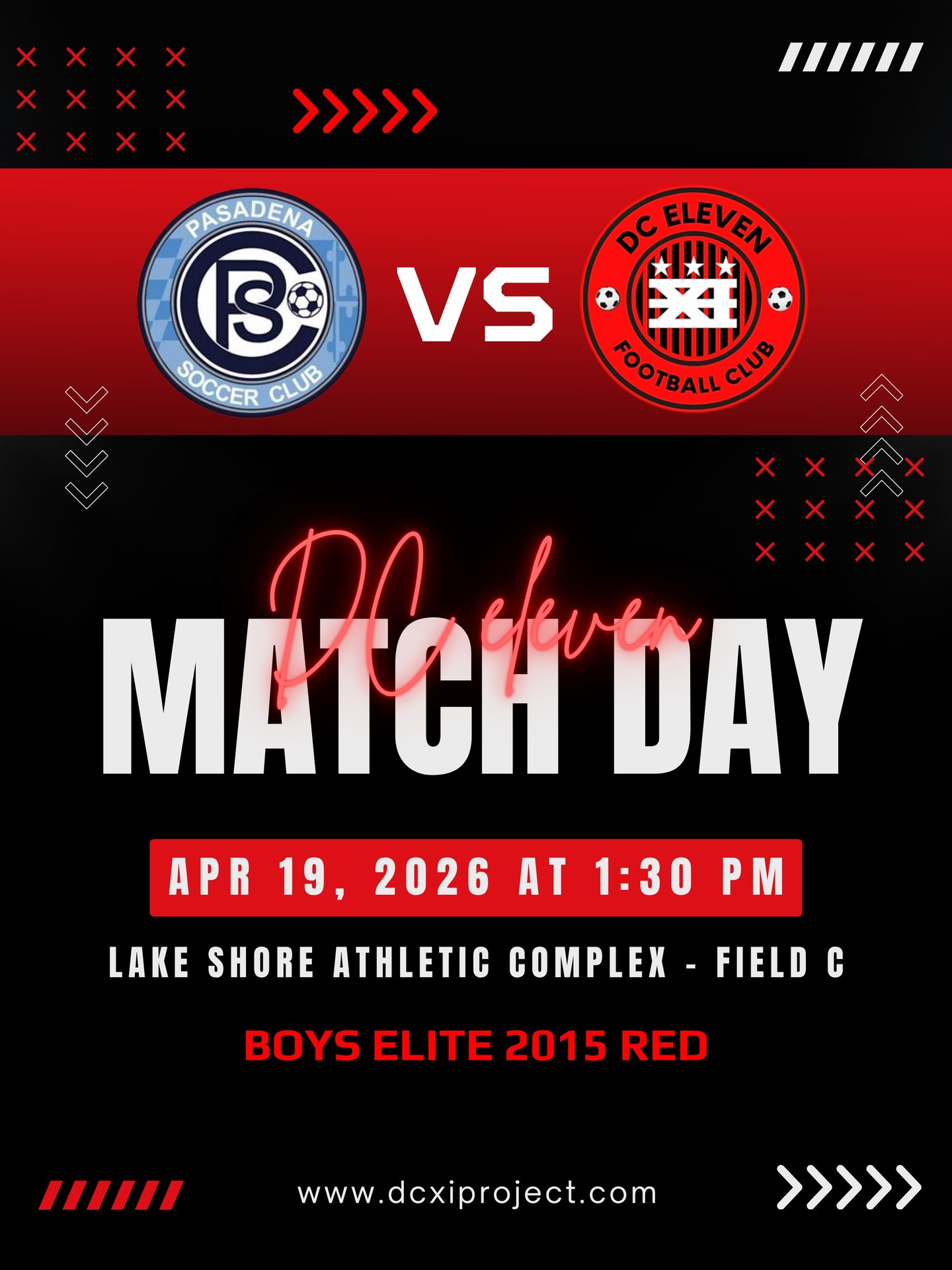 💥Game alert for Sunday! ⚽️ Join DCXI Academy on:
ㅤ
🗓 Apr 19, 2026
🆚 Pasadena Soccer Club
🕐1:30 PM
📍Lake Shore Athletic Complex (Anne Arundel County) - Field C
ㅤ
See you there!
ㅤ
If you want your player to be featured on this account, please DM us a pic!
ㅤ
Unleash your potential, become a master of the ball! Register with the link in bio.
.
.
.
.
.
#DCXIAcademy #DMVsoccer #GameSchedule #EDPSoccer #YouthSoccer