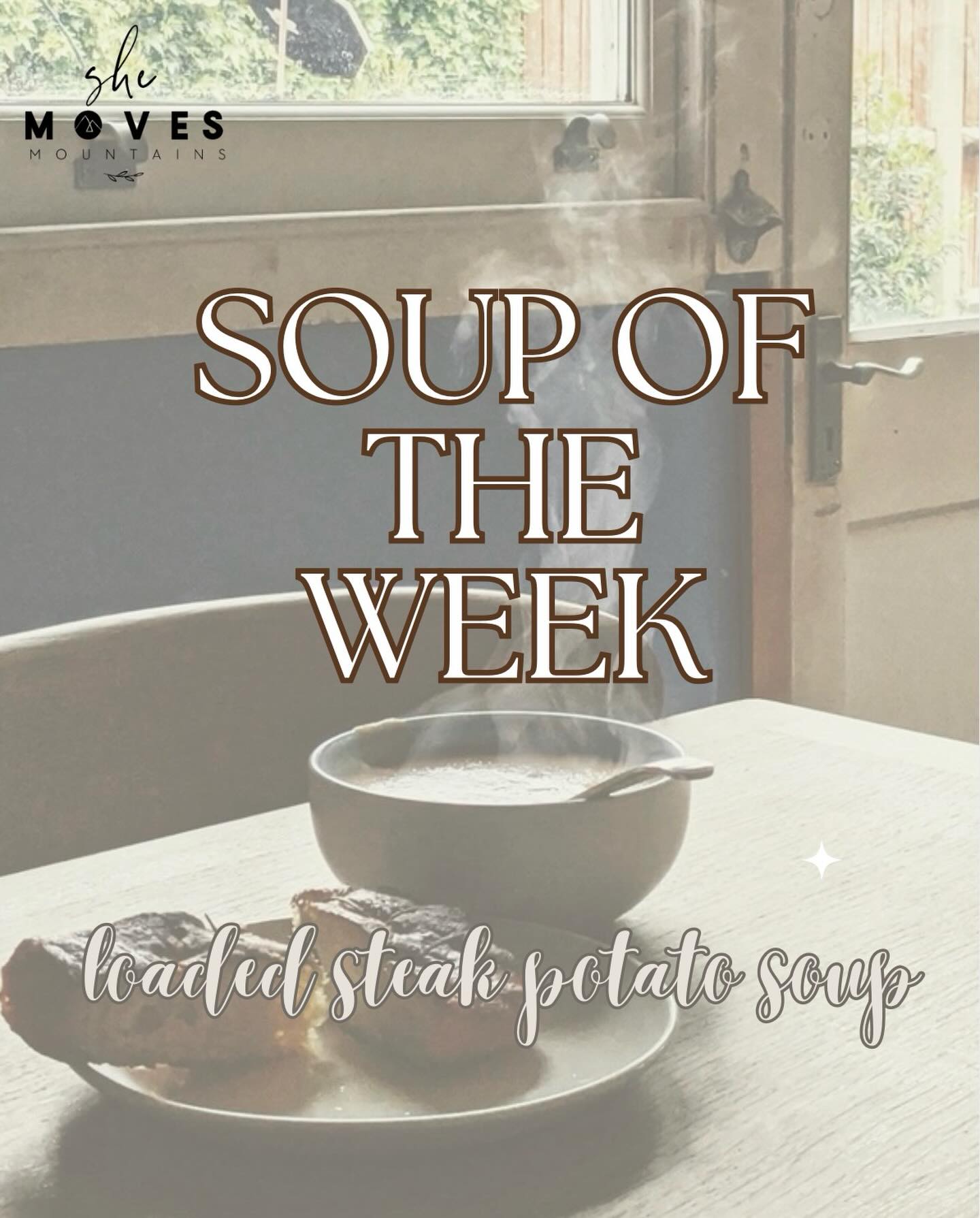 LOADED STEAK POTATO SOUP.
say no more, this soup has it all! And we are here for it!!
š„© š„ š²
anddddd it is gluten free for all our gf babes! š
See you tomorrow at 6:30!! š¤