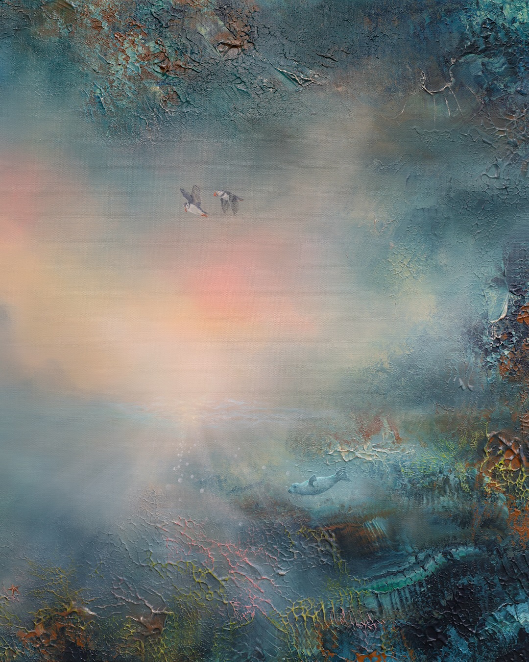 Selkies are said to be seals who can leave the sea for a while and walk on land 🦭
I recently came across a theory that these stories might have been inspired by northern (Finnish!) travelers, seen from afar. I don’t know if it’s true, but as a Finnish I love the idea.
Have you heard of selkies before?
The original found a home quickly 🫶🏼
I made a limited edition prints of this piece and they are available on my website 🩵
Where Selkies Rise
90 x 130 cm
acrylic on canvas, 2026
Original sold.
#slowlifestyle #semiabstractart #artinspiration #landscapeartist #snorkling #fantasyart
#ireland #selkie