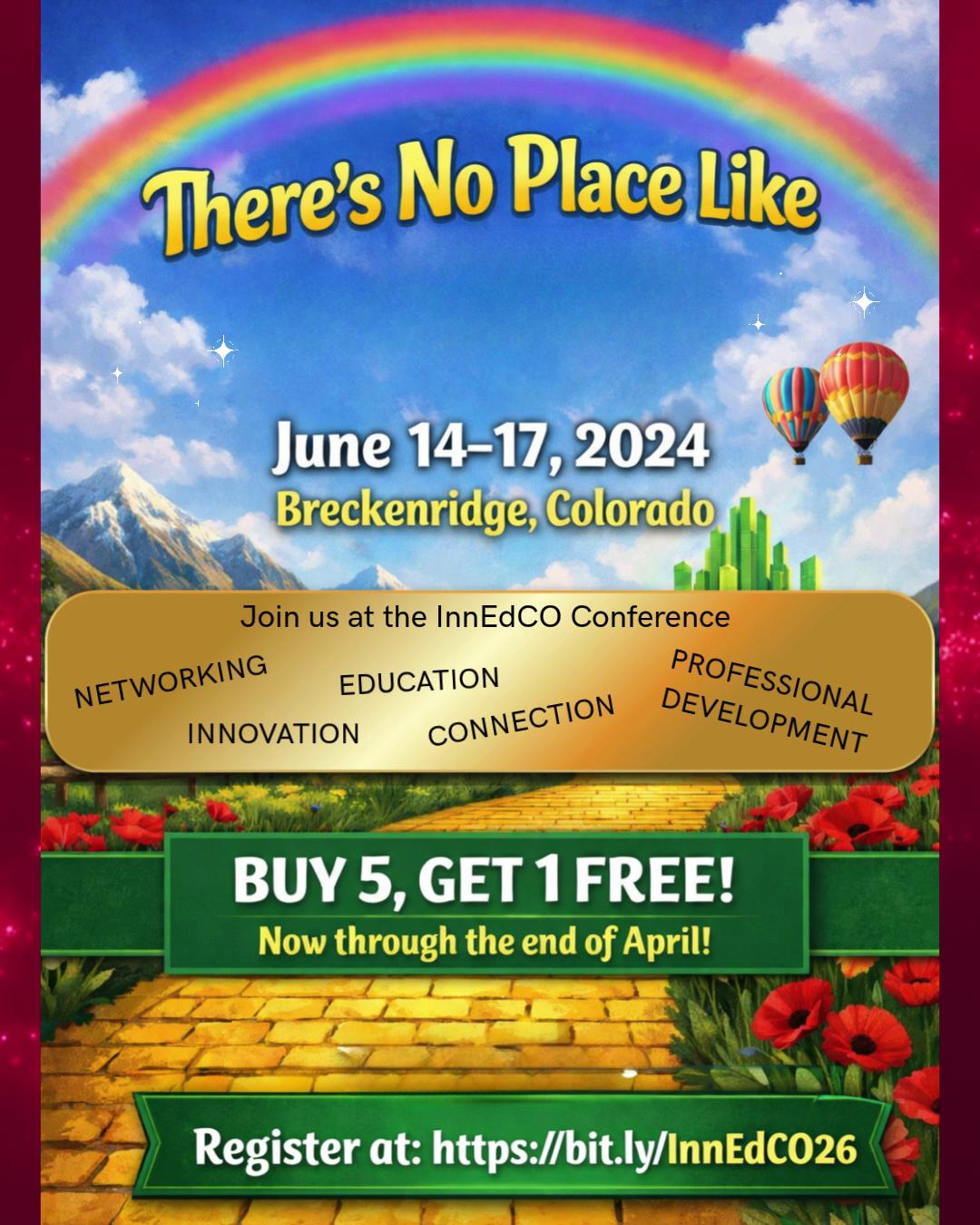 🏠 There’s No Place Like InnEdCO! Join us for the 2026 Conference!
📍 Breckenridge, CO
📅 June 14–17, 2026
👥 Buy 5, Get 1 Free registration available
💻 Register: https://tinyurl.com/InnEdCo26
📩 Need to convince admin? https://bit.ly/MakeTheCaseInnEdCO
#InnEdCO #InnEdCO2026 #TheresNoPlaceLikeInnEdCO #EducationInnovation #TeacherCommunity