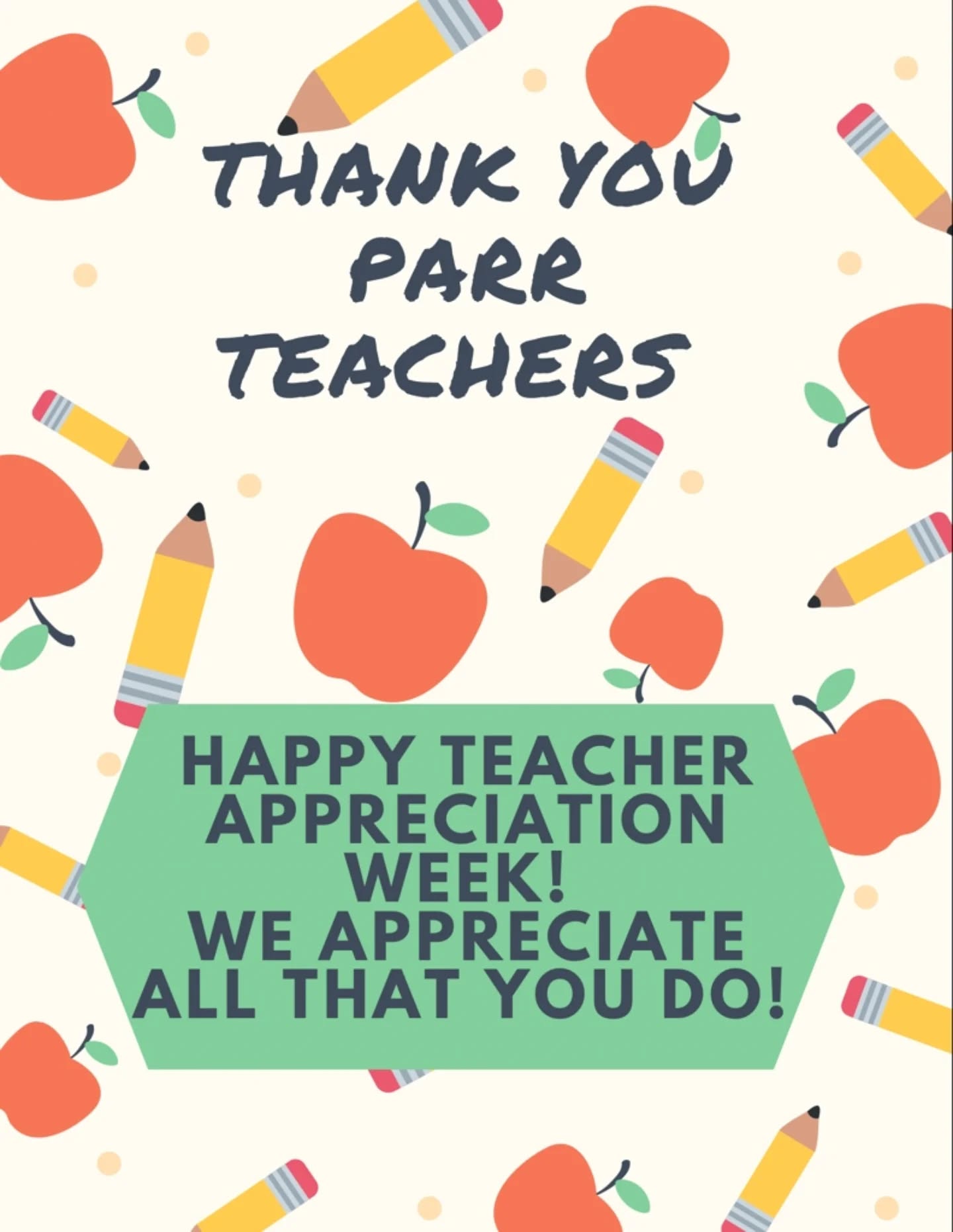 šāļø Happy Teacher Appreciation Week! āļøš
Shout out to all the amazing teachers who go above and beyond every single day. Your dedication, patience, and passion donāt go unnoticed ā youāre shaping futures and making a lasting impact in so many lives.
Thank you for all that you do, today and every day!
GO PARR! š§”
