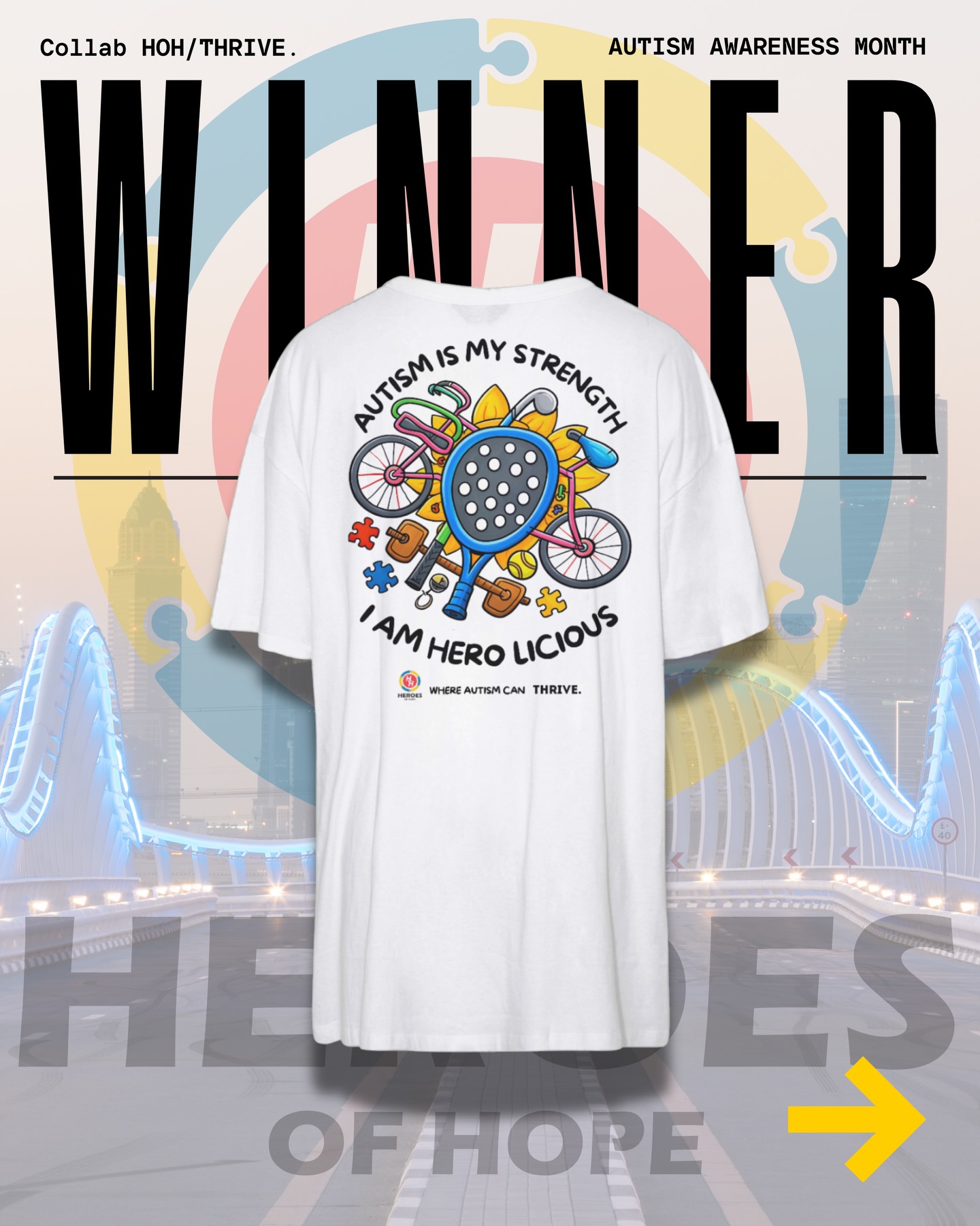 Autism Awareness Month 💙
Proud to collaborate with Heroes of Hope
Over 20 athletes shared what autism means to them through design, the HOH winning design by Mr. Kaveen Halery, has now been brought to life with THRIVE.
@heroes_of_hope_ Where Autism Can Thrive ❤️
Visit the UAE website in bio to purchase
Your support doesn’t have to be a purchase it can even be just dropping a 💙 in the comments and liking/sharing the post to help spread awareness ⚡️🫶🏼
#AutismAwareness #ThriveTogether #UAEFitness #CommunityStrong #InclusionMatters