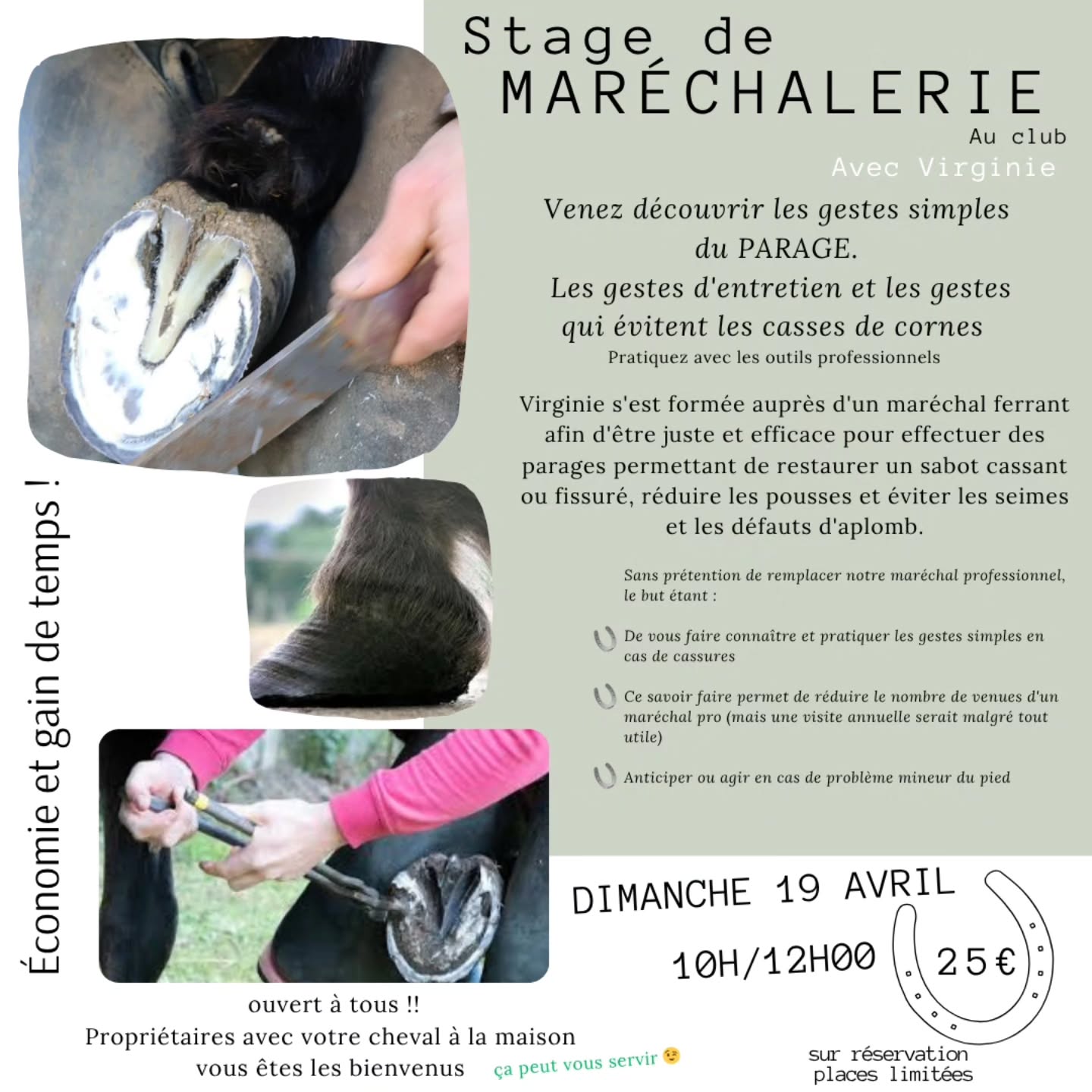 Une activité .. tellement utile... Rassurante et pratique
2h de pratique avec ses explications claires et simples.
Pour tous les intéressés !!!!
LES CRINS DE DERCE poney club