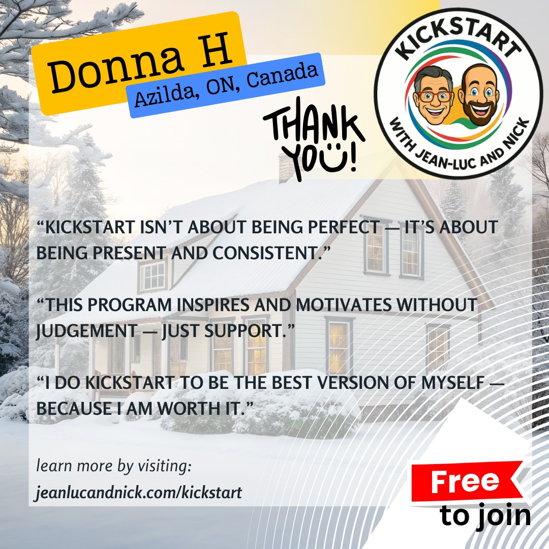 Donna has been part of KickStart since the very beginning, and her experience speaks to what this community is truly about.
While she has lost weight and kept it off, her biggest transformation wasn’t physical. For Donna, KickStart is about consistency, presence, and staying grounded — especially during one of the most stressful periods of her life.
Through the commitments she made, Donna found focus, encouragement, and a safe space filled with like-minded people who support one another without judgement. No pressure. No perfection. Just real people showing up for themselves.
KickStart is ever-evolving, always improving — and always rooted in community.
❄️ KickStart Winter 2026
👥 Safe, supportive, judgement-free community
📋 Simple commitments that keep you focused
⏳ Only 300 spots available
👉 Join now:
🔗 https://jeanlucandnick.com/kickstart
