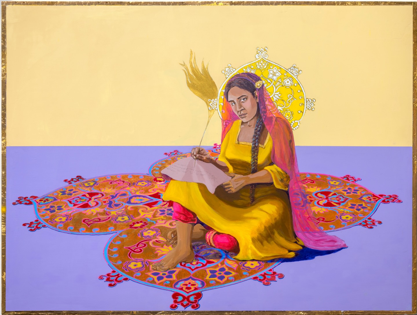 Spring Fling PSA: We’re going back to pencil and paper bid sheets for these gems so you’ll have to attend the event or find a proxy for a chance to include these in your collection, link in the bio🌷. “The Scribe” by Hend Al-Mansour; Painting on a panel and gold leafing, 2024, 41 W x 31 H inches. @hendalmansour ; “Prosopagnosia” by Syed Hosain, 2014, Acrylic on canvas framed, 21.25 x 17.1”, @syed_hosain ; “Get Going” by Carolyn Swiszcz; Watercolor monotype and acrylic on paper, 2026; 9 X 12