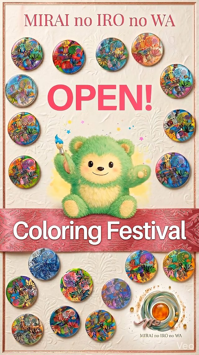 🎨 The moment has finally arrived.
MIRAI no IRO no WA — Coloring Festival
the one color 2026 TSUMUGU
🗓️ The festival opens today, May 10 at 20:00 (GMT+8).
For those who have already registered — at the moment of opening, a download link for your colouring sheet will arrive in your inbox, along with details of a little gift we've prepared for every single person who loves colouring. Please look forward to it. 🎁
📩 Keep an eye out for our email from hello@mirainoironowa.com
Not yet registered? That's perfectly fine. We'll be welcoming new participants all the way until the festival closes. We'd love to have you. 🌈
Print it out. Colour it by hand. And send your colour out into the world.
✅ Free to join
✅ All ages welcome
✅ Open worldwide
✅ Online
⏰ Submission Deadline: July 7
Questions are always welcome — feel free to leave a comment or send us a DM anytime.
🔗 Details in profile
📷 @mirai_peaceartist
Official mascot: CHOMOGE
--------------------
🎨 ついに、この瞬間がやってきました。
MIRAI no IRO no WA — 塗り絵フェスティバル
the one color 2026 TSUMUGU
🗓️ 本日5月10日20時(GMT+8)より、正式に開幕します。
参加登録済みの方には、開幕時刻にあわせて塗り絵のダウンロードリンクをお送りします。そして、フェスティバル中に塗り絵が大好きな皆様全員へのプレゼントも準備しています。詳細も合わせてお届けしますので、お楽しみに!🎁
📩 hello@mirainoironowa.com からのメールを忘れずにチェックしていてくださいね!
まだ登録がお済みでない方も大丈夫です。フェスティバル閉幕まで、いつでも参加受付中です。お待ちしています。🌈
印刷して、手で塗って、世界へ届けてください。
✅ 参加費無料
✅ 年齢不問
✅ 世界中から参加可能
✅ オンライン
⏰ 作品提出締め切り:7月7日
ご質問はいつでも受け付けています。コメント・DMどちらでもお気軽にどうぞ!
🔗 プロフィールに詳細があります。
📷 @mirai_peaceartist
オフィシャルマスコット: チョモゲ