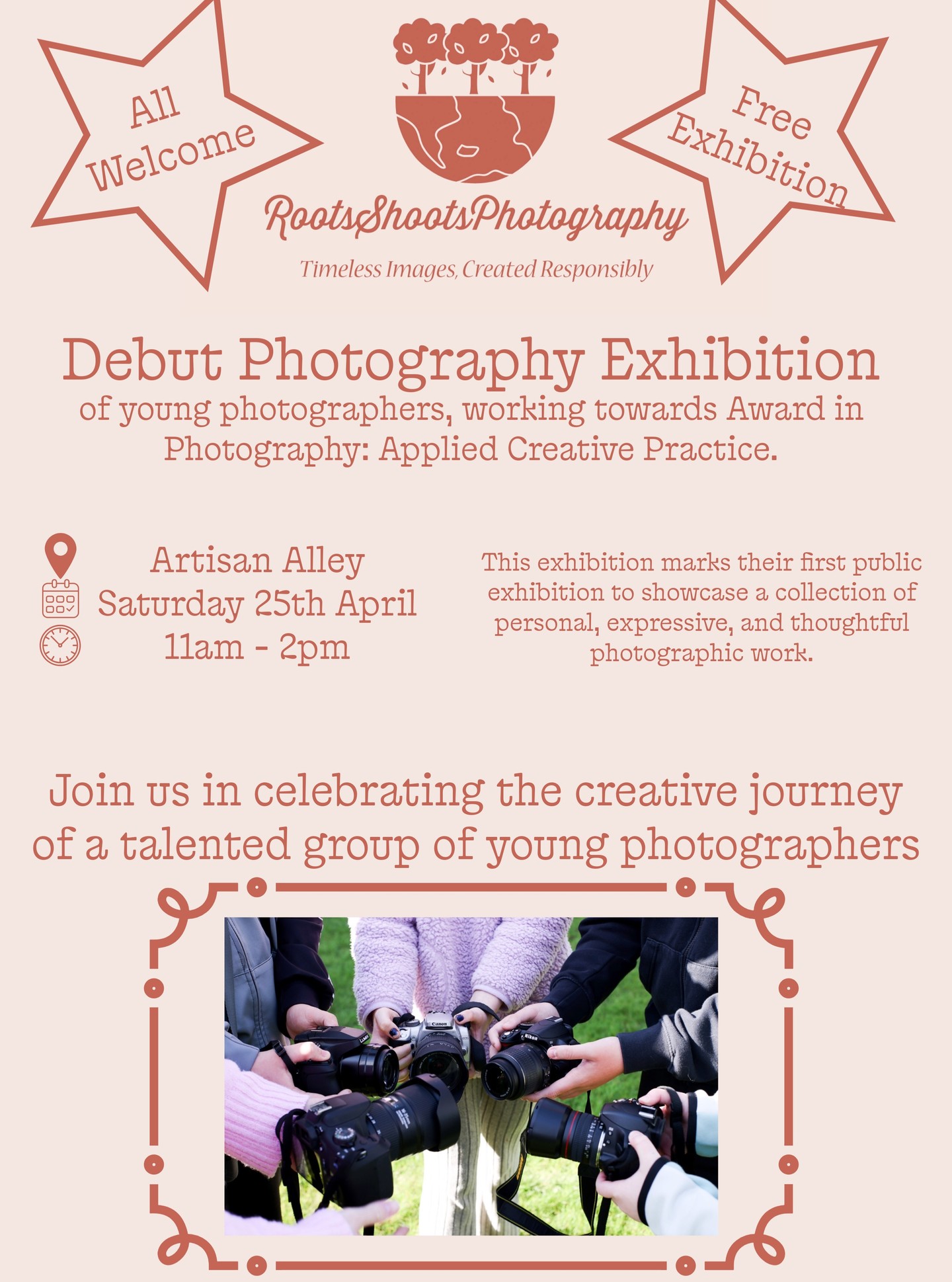 ✨ Debut Exhibition – Young Photographers 📸
Something special is happening…
Join us as we celebrate the first public exhibition from a talented group of young photographers, all working towards their Award in Photography: Applied Creative Practice.
This is more than an exhibition — it’s a glimpse into their creative journeys. Expect thoughtful storytelling, personal perspectives, and powerful imagery captured through fresh eyes.
📍 Artisan Alley
📅 Saturday 25th April
⏰ 11am – 2pm
✨ Warm, welcoming, and full of creativity
🎟 Free entry
👀 All welcome
Come along, show your support, and see the world through their lens 💫
#ArtisanAlley #PhotographyExhibition #YoungPhotographers #CreativeCommunity #SupportArtists #PhotographyLife #ExhibitionLaunch #EmergingArtists