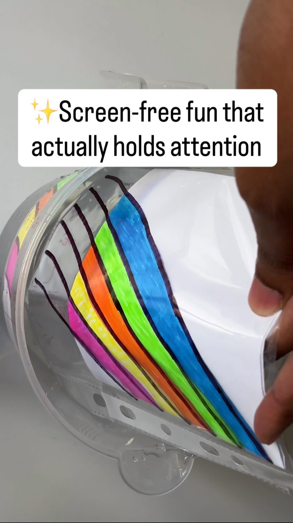 đ Impress your little one with this simple STEM activity.
You will need:
âď¸White paper and markers
âď¸Clear sheet protector or ziploc bag
âď¸Permanent black marker
âď¸Container filled with water
Instructions:
1ď¸âŁDraw a colorful rainbow on a piece of paper and place it inside the sheet protector.
2ď¸âŁUse a permanent marker to outline the rainbow over the top of the sheet protector.
3ď¸âŁDip this into the container of water and watch as the rainbow disappears.
đĄWhy does this work?
This is due to a property of light called refraction i.e light bends as it passes through different substances. When the paper is submerged, the water causes the light to refract (bend) away from you making it seem like the rainbow vanishes.
#screenfree #screenfreefun #stem #kidsactivity #toddler