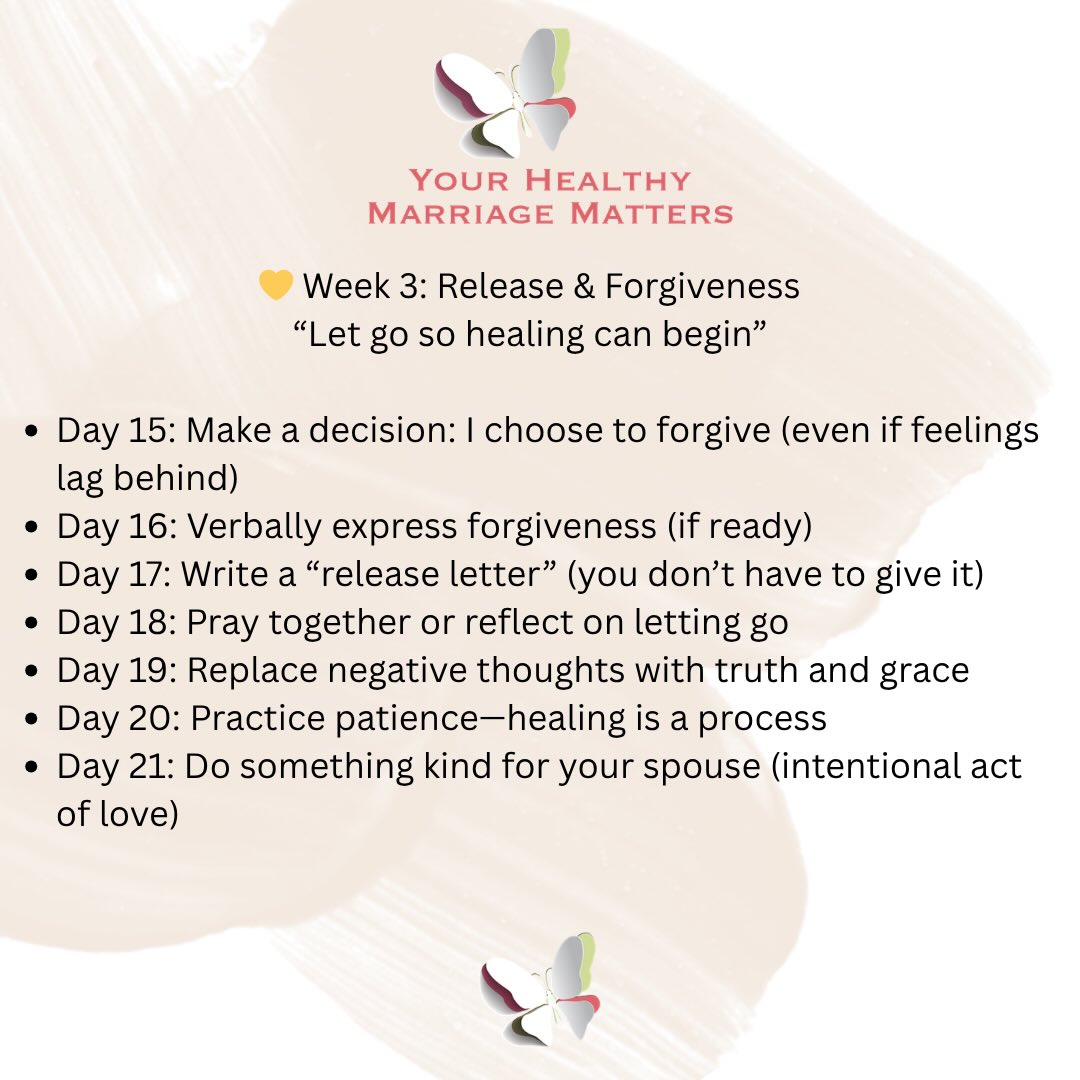 Week Three of our Forgiveness Challenge for Couples. Take one step each day toward healing, freedom, and a stronger, healthier marriage.
Let’s grow together🌱
#ForgivenessChallenge #MarriageHealing #StrongerTogether #YHMM