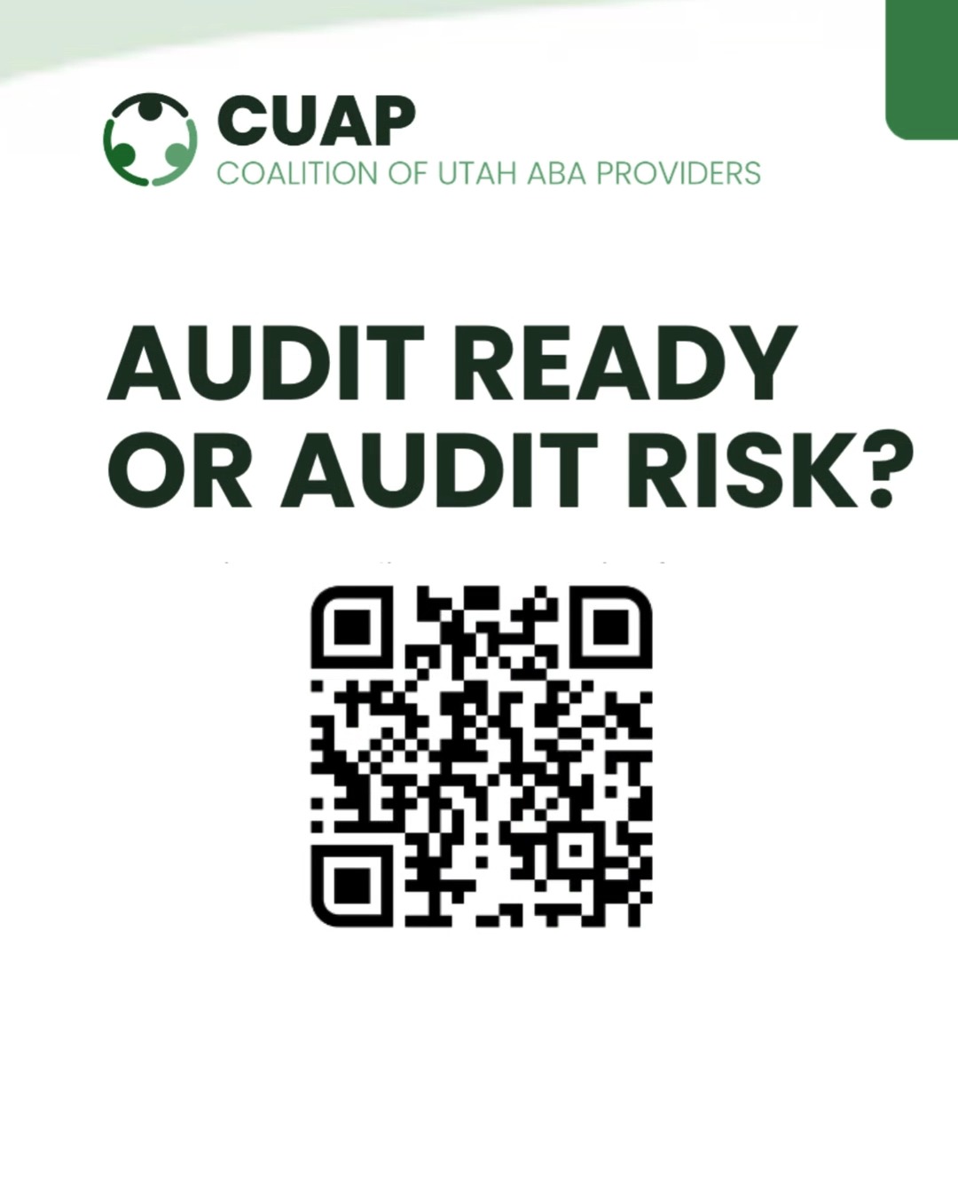 Is your practice Audit Ready or at risk? Join CUAP’s upcoming webinar with Katherine Wooten to learn proactive compliance strategies, strengthen your documentation, and earn 1 Supervision CEU! 🎓
🗓️ Date: May 11th, 2026
⏰ Time: 1:00 - 2:00 PM
📲 To register: Scan the QR code on the flyer below!
Disclaimer: This content is for educational purposes only, does not depict actual clients, and is not intended as medical advice. Please consult your healthcare provider for individualized care.
#ABAProviders #ComplianceTraining #CUAP #AuditReady #ContinuingEducation #BehaviorAnalysis