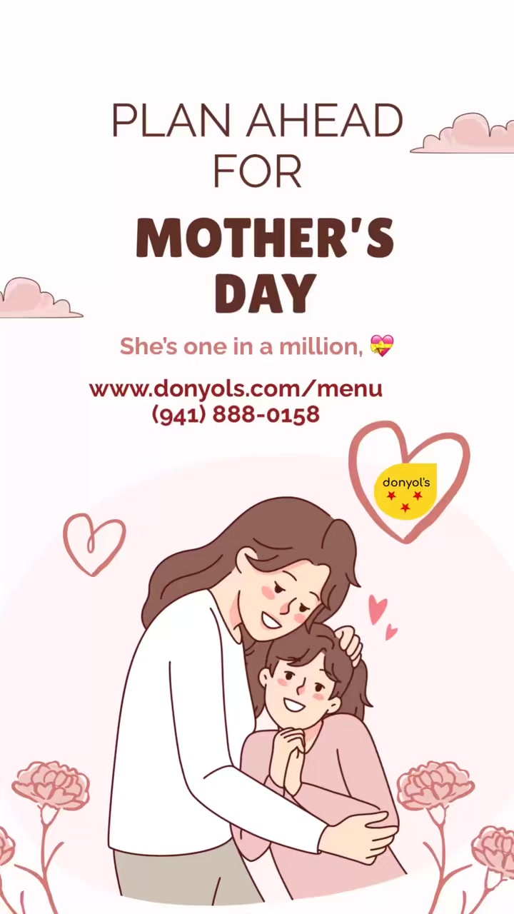 MAY 10: Mark your calendars 😉🌸🥳
🎉 www.donyols.com/menu
🎉 (941) 888-0158
🎉 ᑕᖇᗩᐯE. EᗩT. ᖇEᑭEᗩT.