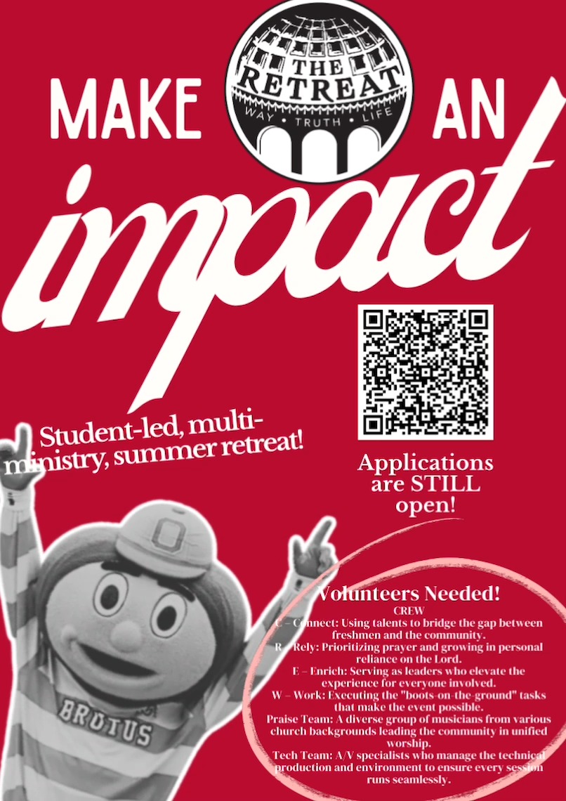 Are you wanting to make an impact for Christ this summer? We are still looking for OSU students to serve on CREW and Praise team for THE Retreat! Scan the QR code or check out the link in our bio to find out more!
#theretreat #ohiostateclassof2030 #osu2030 #ohiostate2030