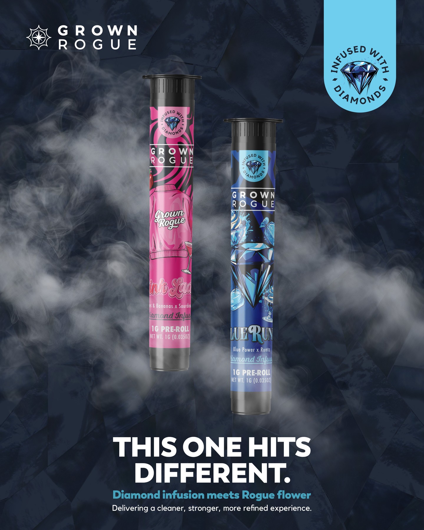 Diamond-infusion, same heavy hitting rogue smoke 💨
New Diamond Infused pre-rolls are here and trust, they hit different 🤝
#DiamondInfused #RogueNation #MI