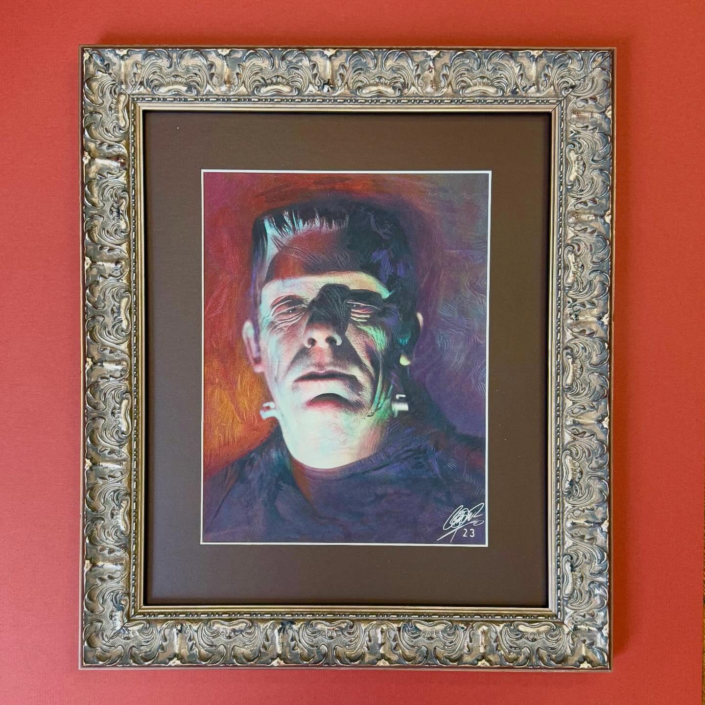 Frankenstein! Who doesn’t love Frankenstein? With his sad eyes and misunderstood soul. Oh Frank, you never looked so good. #frankenstien #gothicfashion #fancyframe #portrait #customartframing