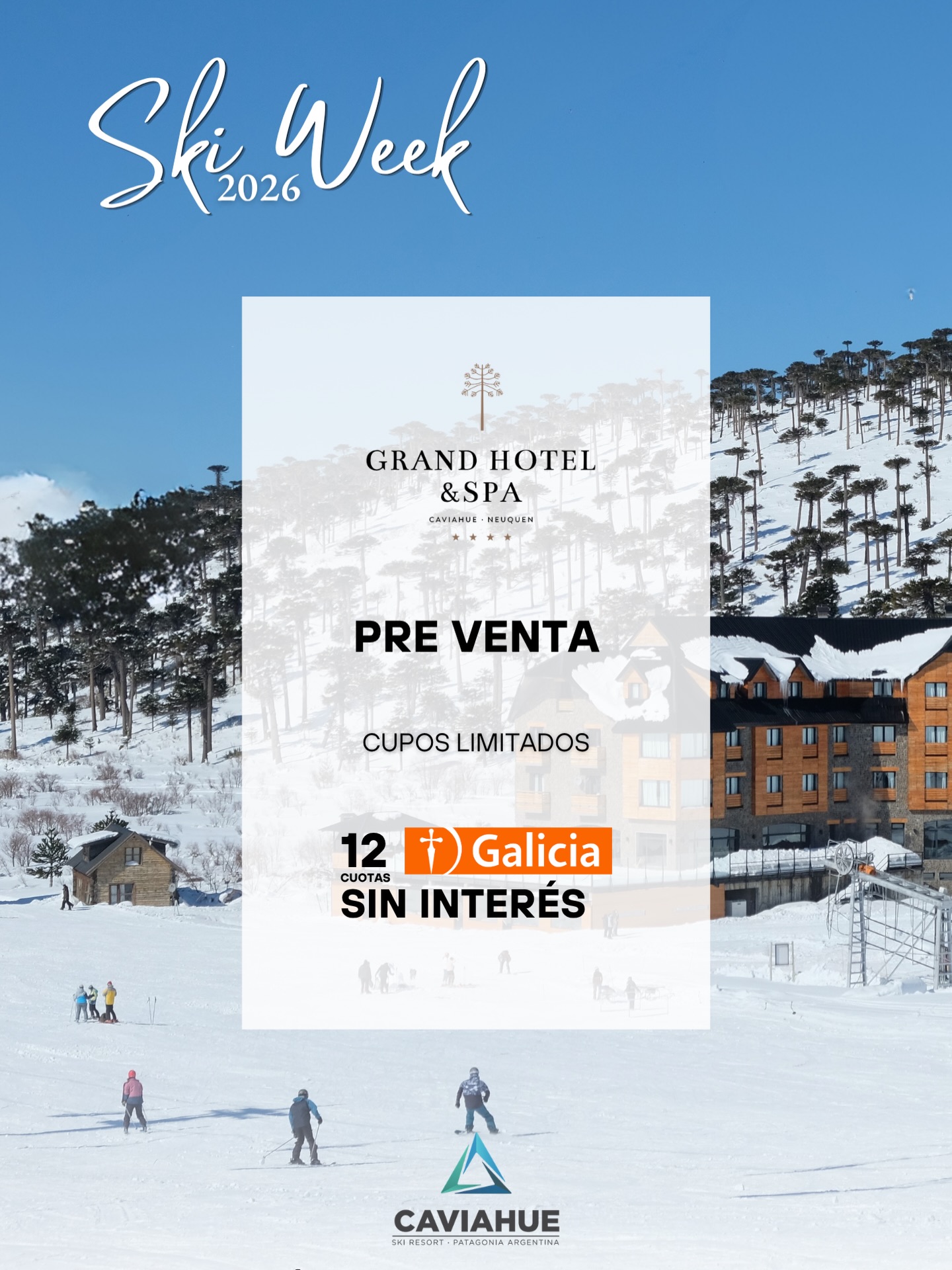🏔️ Ski Week 2026 ya está en PREVENTA
El invierno se vive distinto cuando elegís el hotel con más confort de Caviahue ✨
Imaginá despertar frente a la montaña, salir con los esquíes puestos y estar directamente en las pistas… eso es ski in & ski out real.
❄️ Grand Hotel & Spa Caviahue
🛏️ Máximo confort
⛷️ Acceso directo a las pistas
🔥 Experiencia completa de nieve
💳 12 cuotas sin interés con Galicia
⚠️ Cupos limitados
Las mejores semanas del invierno
se reservan primero.
📲 Reservá ahora
🌐 www.grandhotelcaviahue.com
📞 +54 9 2942 405960
📩 reservas@caviahue.com
#Caviahue #SkiWeek2026 #GrandHotelCaviahue #SkiInSkiOut #PatagoniaArgentina SkiArgentina Invierno2026