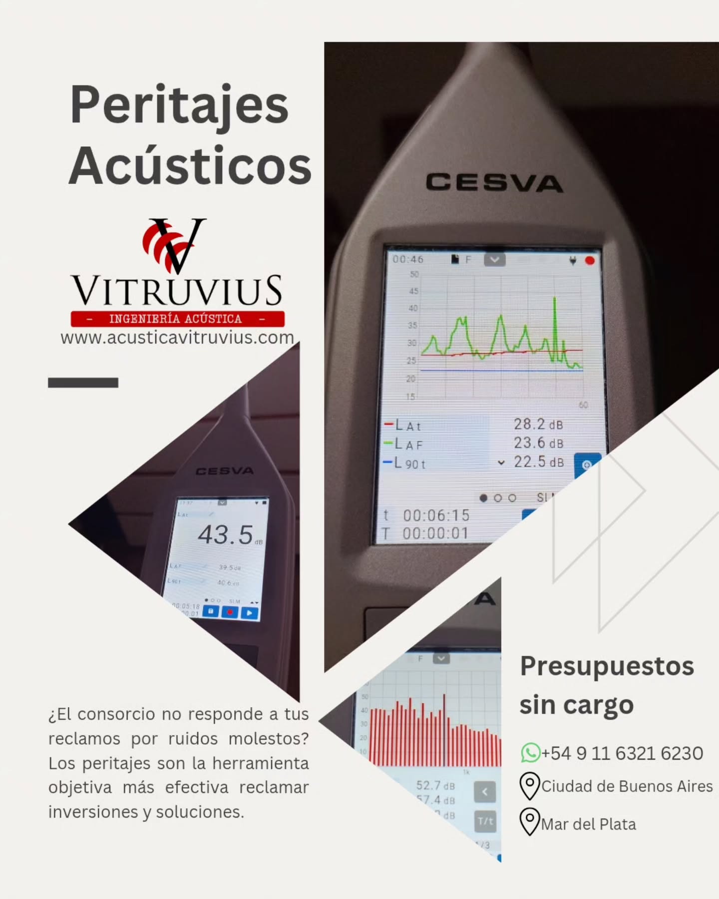 ¿Tenés problemas de ruido en el edificio y el consorcio no responde? Necesitás hacer un peritaje acústico. Necesitás una herramienta objetiva para demostrar que esos ruidos que tanto te molestan superan los límites y causan efectos en tu salud. 🔕😱👨🏻⚕️
¿Siguen sin responder? Necesitás un peritaje acústico como principal herramienta para iniciar una demanda judicial 👨🏻⚖️⚖️
Consultanos y te asesoramos:
📞: +54 9 11 6321 6230
www.acusticavitruvius.com
#PeritajeAcústico
#ruidosmolestos
#edificios
#consorcio