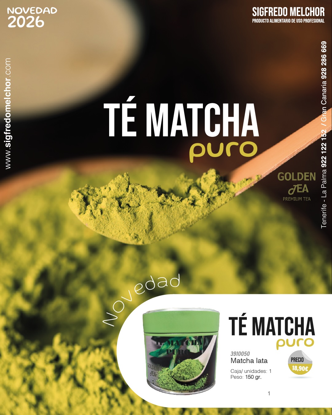 TÉ MATCHA PURO – NOVEDAD 2026
Descubre nuestro Té Matcha Puro en formato lata de 150 g, una opción premium pensada para el uso profesional. Elaborado con matcha de alta calidad, ofrece un sabor intenso, color vibrante y gran versatilidad en aplicaciones.
Ideal tanto para consumo directo como para su uso en cocina creativa, pastelería y coctelería, este producto se adapta a las nuevas tendencias del mercado. Perfecto para preparar infusiones tradicionales o deliciosos matcha latte, aportando un toque diferencial a cualquier elaboración.
Formato: Lata 150 g
Caja: 1 unidad
Uso: Profesional y horeca
Una auténtica novedad 2026 que combina tradición, calidad y tendencia en un solo producto.