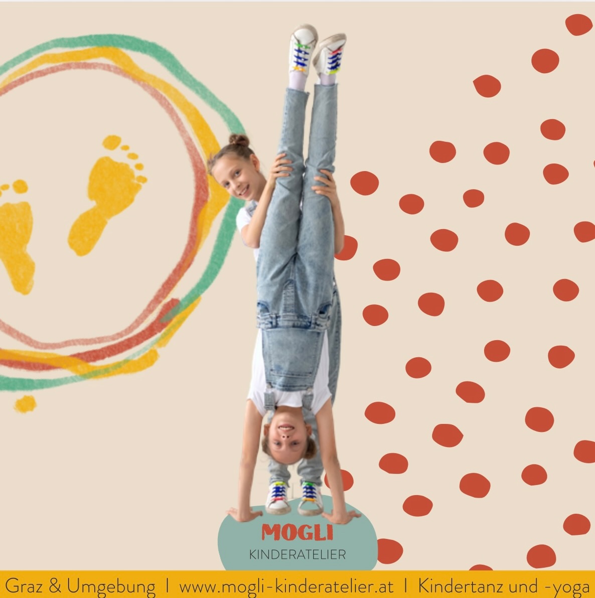 🤸♀️AKRO KIDS (6-10 J.)🤸♀️
Die Kinder lernen neue Moves wie Räder, Brücken, erste Überschläge und noch vieles. In einem sicheren Rahmen können die Akro Kids neben der Welt des Tanzens auch noch viele akrobatische Übungen kennenlernen und ausprobieren. Auch Partnerübungen aus dem Acroyoga oder oder rhythmischen Sportgymnastik dürfen hier nicht fehlen. 💫
Am Ende des Semesters erproben wir eine Choreographie mit vielen akrobatischen Elementen und präsentieren sie bei unserer Abschluss-Show. Im Vordergrund steht die Freude an der Bewegung und am Ausprobieren!🎪
MITTWOCH mit ANNA K.
16:30-17:20
@familienzelt
FREITAG mit LEA
16:00-16:50
@foundationsdancecollective
Wir freuen uns auf euch! 💛
