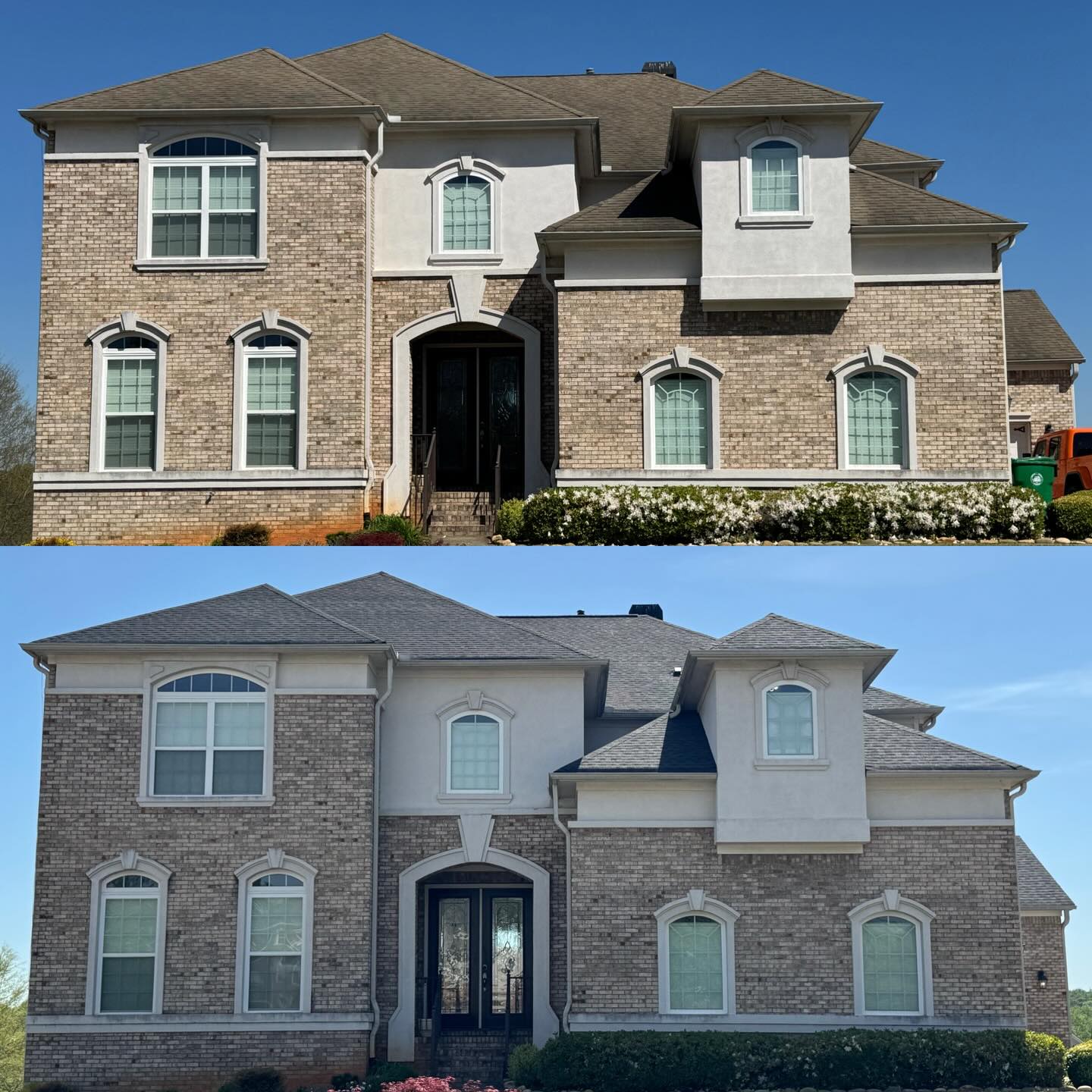 Before and after photos of a New Charcoal NS Timberline Shingle…