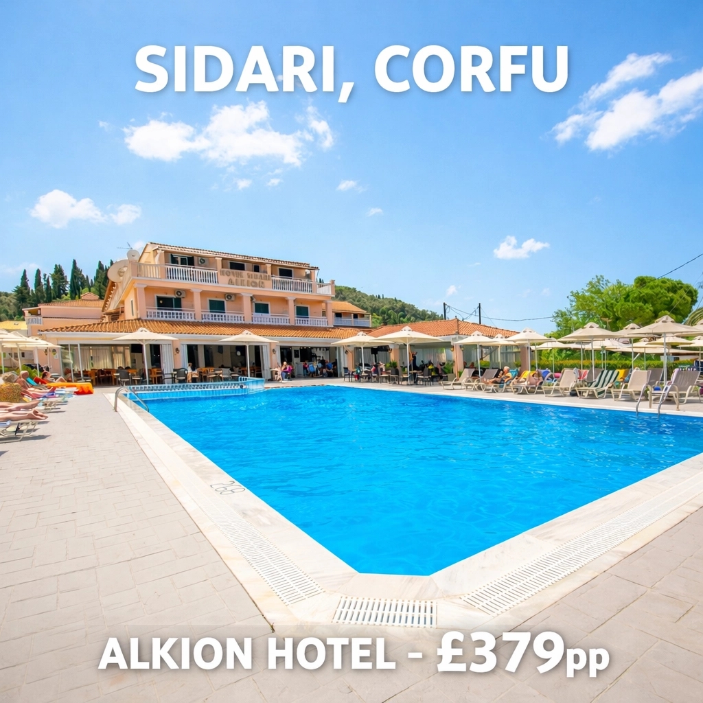 🤩 SUNSHINE BARGAIN! ☀️ Sidari, Corfu for just £379pp! 🇬🇷 7 nights at Alkion Hotel, Half Board + 22kg baggage! ✈️ Huge savings & regional flights! 💥 Message me or 📞 01772 393061 / 📲 WhatsApp 07834 853478! #TravelWithSarah
