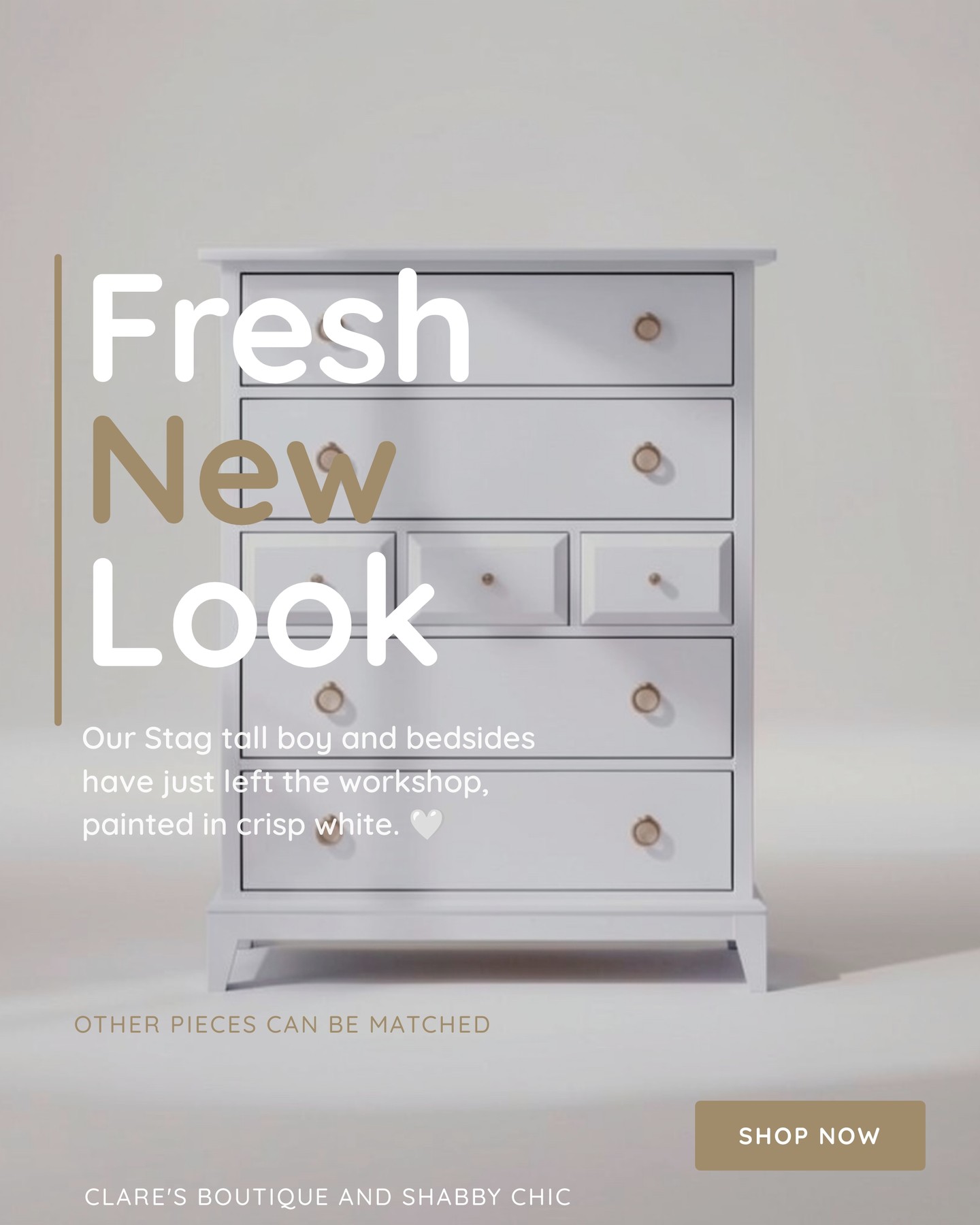 Just out of the workshop and they look incredible. 🤍
Our Stag tall boy and bedsides have been given a gorgeous white finish, and we are absolutely thrilled with how they turned out. Quality vintage furniture, sustainably upcycled, and ready for a new home.
Here is the exciting part: other items we have in stock from the same Stag range can be painted to match. So if you are looking to build a cohesive bedroom set, we can make that happen for you.
This is exactly what Clare's Boutique and Shabby Chic is all about. Beautiful furniture, given a second life, with zero waste. Based in Ashford, Kent, and available to shop online.
#JustCompleted #StagFurniture #UpcycledFurniture #ShabbyChicHome #SustainableLiving