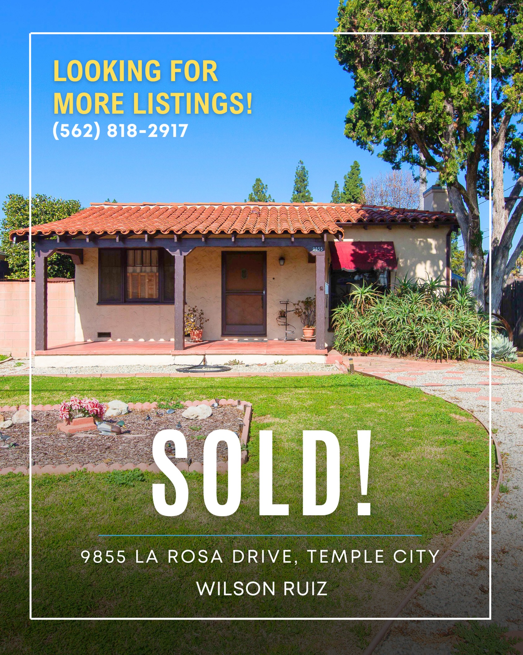 Sold 🔑✨
9855 La Rosa Drive, Temple City
Another wonderful experience helping my clients sell their home — I’ll truly miss working with them and grateful for their business!
If you, friends or family are in need of guidance about buying/selling, call or text me!
A GOOD LISTENER, always available to talk and happy to answer any questions.
Call me: (562) 818-2917
DM or Submit a form on my website to get started-link in bio!
#socalrealestate #dreamhome #whittierrealtor #realestatebroker #templecity
