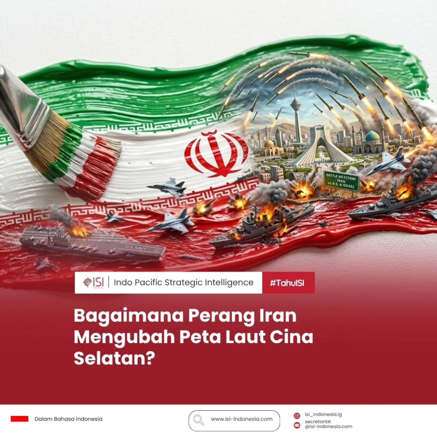 Perang AS-Israel melawan Iran menggeser dan mengubah peta di Laut China Selatan. Selain pergeseran aset, juga menggeser preferensi ASEAN Member State (AMS). Yuk Simak!.
Sumber:
* Bryen, S. (2026, 9 April). The United States' new missile gap. Asia Times.
* Campagnola, D.(2026, 9 Maret). How the Iran war reveals new risks for Taiwan. Taiwan News
* Cancian, M. F. (2026, 31 Maret). What Does the U.S. War Against Iran Mean for the Indo-Pacific?. Prospects & Perspectives.
* Ceder, R.(2026). 'Race of attrition': US military's finite interceptor stockpile is being tested. Military Times.
* Czin, J. A., & Matthias, A.(2026, 28 Februari). Occidental Fall: Assessing Chinese Views of U.S. Decline.
China Leadership Monitor.
* Hamdach, W. (2026). The War Against Iran and Global Risks: “Tell Me How This Ends”. Georgetown Journal of International Affairs.
* Headley, G. (2026, 27 Maret). Magazine depth: Rapid depletion of missile stockpiles in Iran raises concerns about US readiness. *Small Wars Journal
* International Crisis Group. (2026, 14 Maret). Conflict and Consequences: The Global Impact of the New Middle East War.
* Lee, K.(2026, 20 Maret). Japan’s Dilemma over JSDF Deployment to the Strait of Hormuz. Sejong Focus.
* Lim, G.(2025, 20 Maret). Crossroads of Competition: China in Southeast Asia and the Pacific Islands . National Graduate Institute for Policy Studies.
* McBride, J. (2026, 7 April). The Need for Greater Civil Defense in the Indo-Pacific. Atlas Institute for International Affairs.
* Middle East Council on Global Affairs. (2026, 12 Maret). Asia and the Iran Conflict: Energy Vulnerability and the Imperative for Action.
* Nehru, V. (2025, 20 Maret). The economic influence of China and the United States on Southeast Asia: Recent trends. Johns Hopkins University School of Advanced International Studies.
* Paskal, C.(2025, 20 Maret). China’s Military and Security Footprint in Southeast Asia and the Pacific Island
Cek link di Bio dan website untuk info lebih lanjut
#Iran #China #AmerikaSerikat #Israel #SouthChinaSea