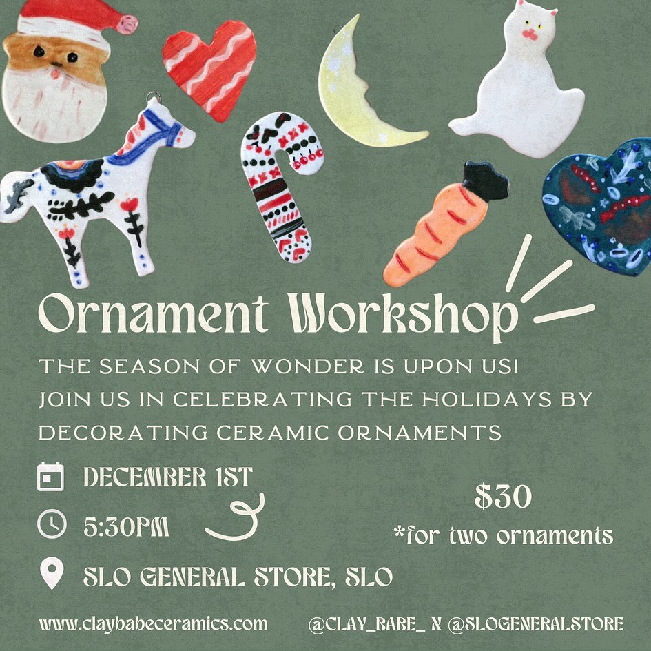 It’s that time of year again… it’s time for the Ornament Workshop!! I’m so excited to be doing this again for the third year in a row 😆🥹 And thank you to SLO General Store for hosting the event again 💕 This one is going to be so much fun!! Go sign up on my website under workshops. Hope to see you there on December 1st!