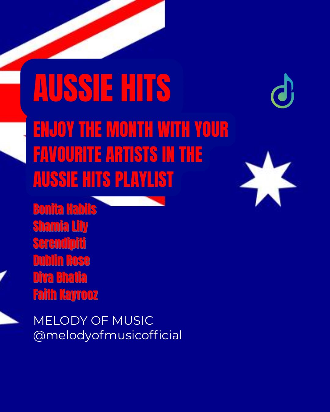 Music moves fast — so do we 🔁
The Melody of Music Aussie Hits updates monthly.
Lock in. Press play.
#MelodyOfMusic #AussieHits #PlaylistUpdate #FreshFinds #MusicDiscovery
