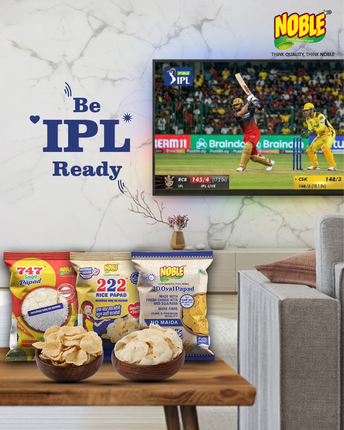 Match or munch—both should be full on! 🏏🔥
Get your snacks ready before the first ball drops, because every over deserves a crispy crunch 😋
Be IPL ready with your favourite Noble Papad 🍿💛
#ipl2026 #papad #iplreels