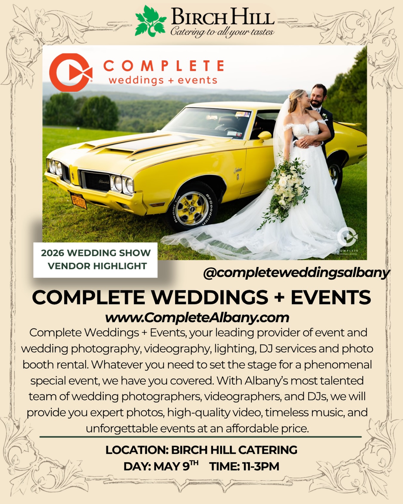 Look who will be joining us for the Wedding Show May 9th!
Complete Weddings + Events, your leading provider of event and wedding photography, videography, lighting, DJ services and photo booth rental. Whatever you need to set the stage for a phenomenal special event, we have you covered. With Albany’s most talented team of wedding photographers, videographers, and DJs, we will provide you expert photos, high-quality video, timeless music, and unforgettable events at an affordable price.
Registration is required and link in bio !
Saturday May 9th
11-3pm
www.stablegatewinery.com