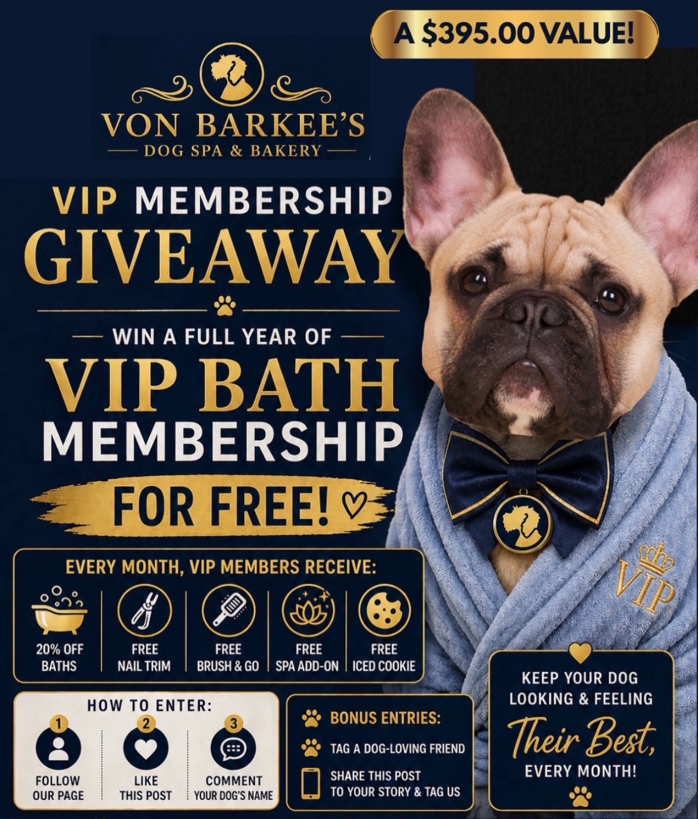 ✨ GIVEAWAY ALERT: WIN A FULL YEAR OF VIP BATH MEMBERSHIP! 🛁🐾✨
Imagine your dog staying fresh, soft, clean, and smelling amazing ALL year long — with consistent coat care that keeps shedding, dirty paws, and overgrown nails under control! 💙
We’re giving ONE lucky pup a FULL YEAR of our VIP Bath Membership!
($360+ value) 🎉
Because healthy skin, a clean coat, and regular maintenance shouldn’t be an occasional thing — they should be part of your dog’s routine life.
✨ Every Month Our VIP Bath Members Receive:
✔️ 20% OFF baths
✔️ FREE nail trim
✔️ FREE Brush & Go
✔️ FREE spa add-on
✔️ FREE iced bakery cookie 🍪
Perfect for keeping your dog:
🐾 cleaner longer
🐾 softer & fresher smelling
🐾 more comfortable year-round
🐾 easier to maintain at home
🐾 looking and feeling their best between grooming visits
And honestly? Once families experience the difference consistent coat care makes… they rarely go back. ✨
💫 HOW TO ENTER:
1️⃣ Follow our page
2️⃣ Like this post
3️⃣ Comment your Dogs name
Bonus entry: Tag a dog parent who would LOVE this
(Each tag = extra entry!) 🐶
📅 Winner announced May 31st!
#wilmingtodogs #dogsofwilmington #wilmington