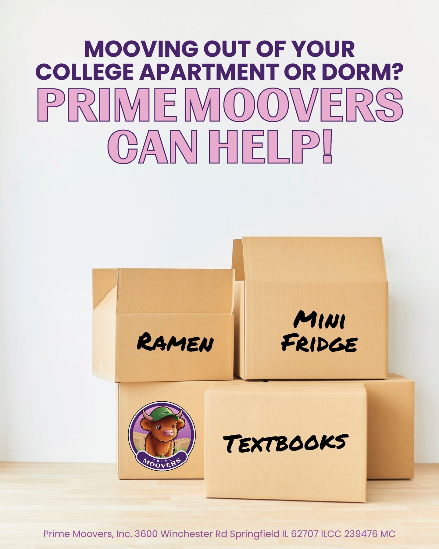 Finals are here.
The ramen stash is running low.
And that mini fridge is somehow heavier than you remember.
If you are mooving out of your dorm or college apartment, let Prime Moovers handle the heavy lifting so you can focus on celebrating the end of the semester.
Fast. Careful. Stress free.
Spots fill up quick during moove out season, so do not wait!
Book your moove today. https://www.bookprimemoovers.com/
