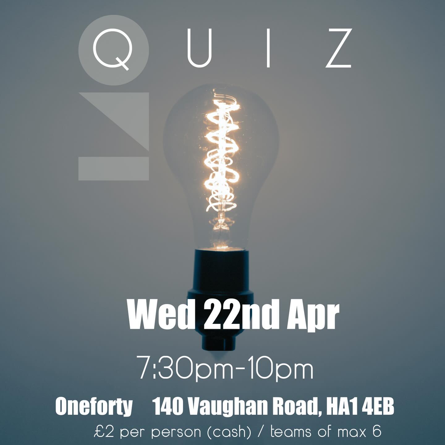 Next week is the monthly Quiz - Wednesday 22nd April at 7:30pm-10pm💡💬 👏
Winners will revel in the glory! 🥇👏
Whilst the losers…well, wait & see…🫣🤣
Been practicing your general knowledge over the Christmas break? Fancy yourself a quiz whizz? Competitive? Join us for a fun filled evening! 😁
£2 per person and teams with a maximum of 6. Please pre book to secure your table, please email hello@onefortyharrow.com
Bar open…to celebrate…or commiserate 🤣🍻🍷
📆 Wednesday 22nd April
⏱️ 7:30pm-10pm
🎟️ £2 cash per person
📍oneforty - 140 Vaughan Road, HA1 4EB
#westharrow #harrowonthehill #quiz