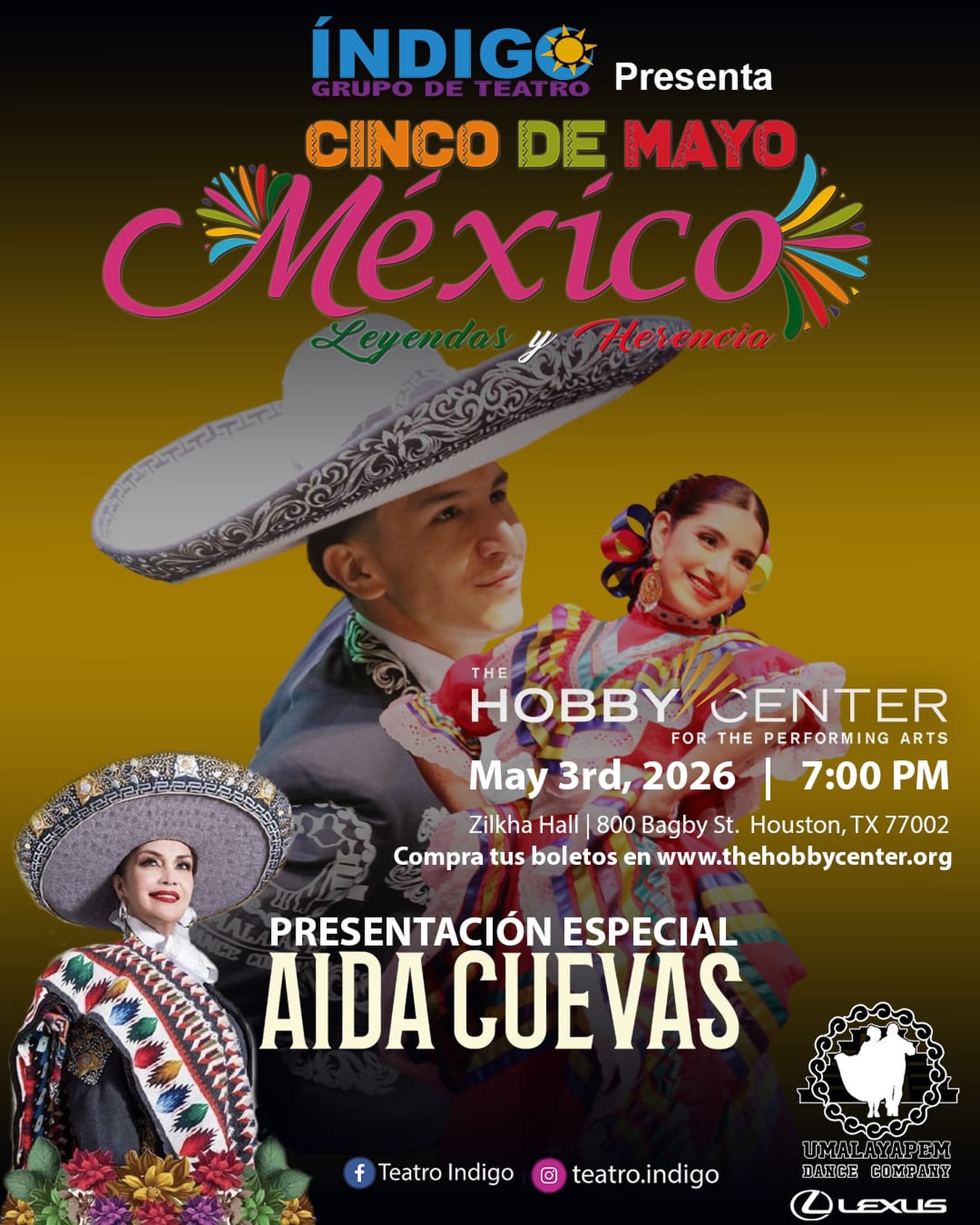 Este 3 de mayo en Houston, seré parte de una noche llena de tradición, orgullo y pasión en “México: Leyendas y Herencia”. 🇲🇽🎶
Un espectáculo que honra nuestras raíces con música, danza y el alma de nuestro país… y con la felicidad de compartir escenario en una presentación especial con @teatro.indigo
Nos vemos en el escenario para vivir juntos una noche que promete quedarse en el corazón ❤️
🎟️ Boletos en mi BIO y en https://is.gd/KyYjjY
#aidacuevas #mariachi #musicamexicana #cincodemayo #houston
