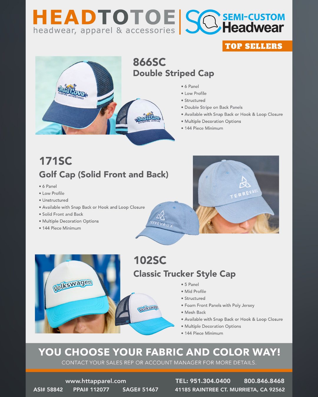 Semi Custom Headwear best sellers are here. You choose the fabric, you choose the color way, we bring it to life.
Featured favorites:
Double striped hat, gold hat, and the classic trucker cap.
Built for standout branding, low minimums, and retail-ready quality. Contact your sales rep or account manager for more details, or visit httapparel.com to get started.
#BrandBuilders #MarketingEssentials #CustomHeadwear #TruckerCaps #BrandedGear