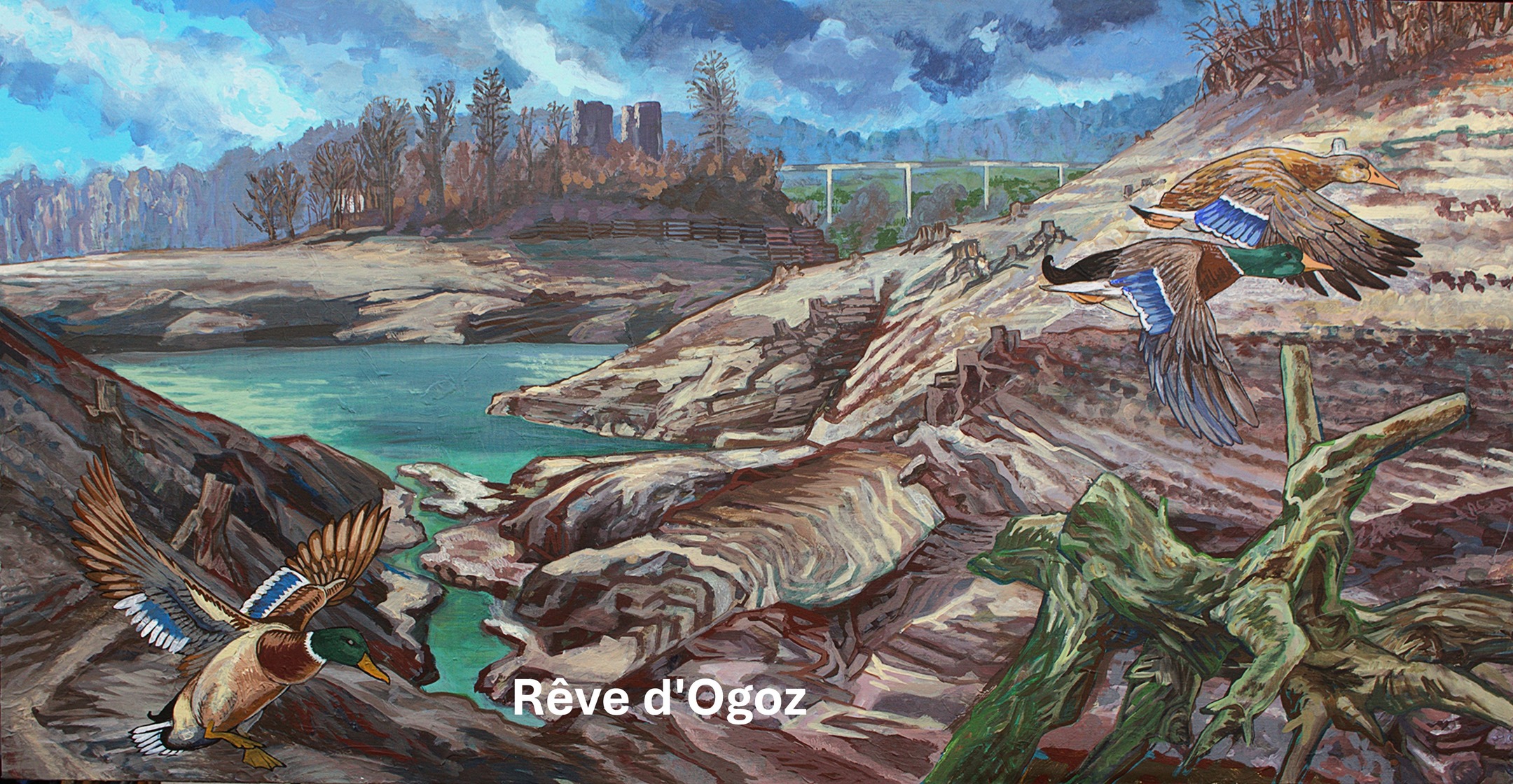 Rêve d’Ogoz
Peintures de Bernard Bailly pour l’exposition collective PAYSAGES D’ICI ET D’AILLEURS dans les locaux de Glas Trösch à Bulle du 14 au 17 mai 2026
PAYSAGES
Avec Rêve d’Ogoz, je réaffirme mon attachement « blochérien » à une région et à une tradition « historique » de peintures de paysages représentée par l’école fribourgeoise des peintres de paysage. Mon attachement au Collège Saint-Michel, où, comme moi, un nombre important de peintres de ce mouvement ont étudié et enseigné (cf. la publication éditée pour l’exposition "Peintres et sculpteurs fribourgeois au Collège St-Michel de 1850 à nos jours", réalisation Dominique Rey avec ses étudiants du cours d’histoire de l’art, édition Saint -Michel, 1983).
D’ICI
Une série de peintures réalisées en 2025 et 2026 en atelier. Ce sujet me hantait depuis plusieurs années et l’invitation de Bernard Préel m’a donné l’occasion de concrétiser enfin ce que j’avais déjà conçu depuis plusieurs années dans ma tête. Les tableaux de l’exposition de Glas Trösch ont été réalisés à partir de plusieurs repérages effectués ces dernières années sur le site d’Ogoz lorsque j’accompagnai Janet pour des séance de peinture sur le motif. Le travail présenté à Bulle est composé de nouvelles peintures et de plus anciennes qui ont été adaptée pour compléter cet ensemble.
La régulation saisonnière du niveau de l’eau « une marée en montagne » illustre deux faces de la beauté : le beau et le sublime. Selon Edmund Burke, le sublime c’est la beauté par l’effroi (cf. 1757, "A Philosophical Enquiry Into the Origin of Our Ideas of the Sublime and Beautiful", Recherche philosophique sur l'origine de nos idées du sublime et du beau).
ET D’AILLEURS
Cette série de tableaux est une rêverie qui met en rapport l’ici et l’ailleurs, le local singulier à l’universel. Des régions lointaines et si proches par le jeu de l’eau qui modèle la terre, la Bretagne, la Finlande, le Canada. Des paysages révélés par des peintres talentueux :
• Le sémaphore breton de Lucien Simon qui fut en 1904 le professeur de Raymond Buchs lors de son séjour parisien.
• Le Lac Keitele du finlandais Akseli Gallen Kallela.
• Les lacs canadiens des peintres du group of seven.
