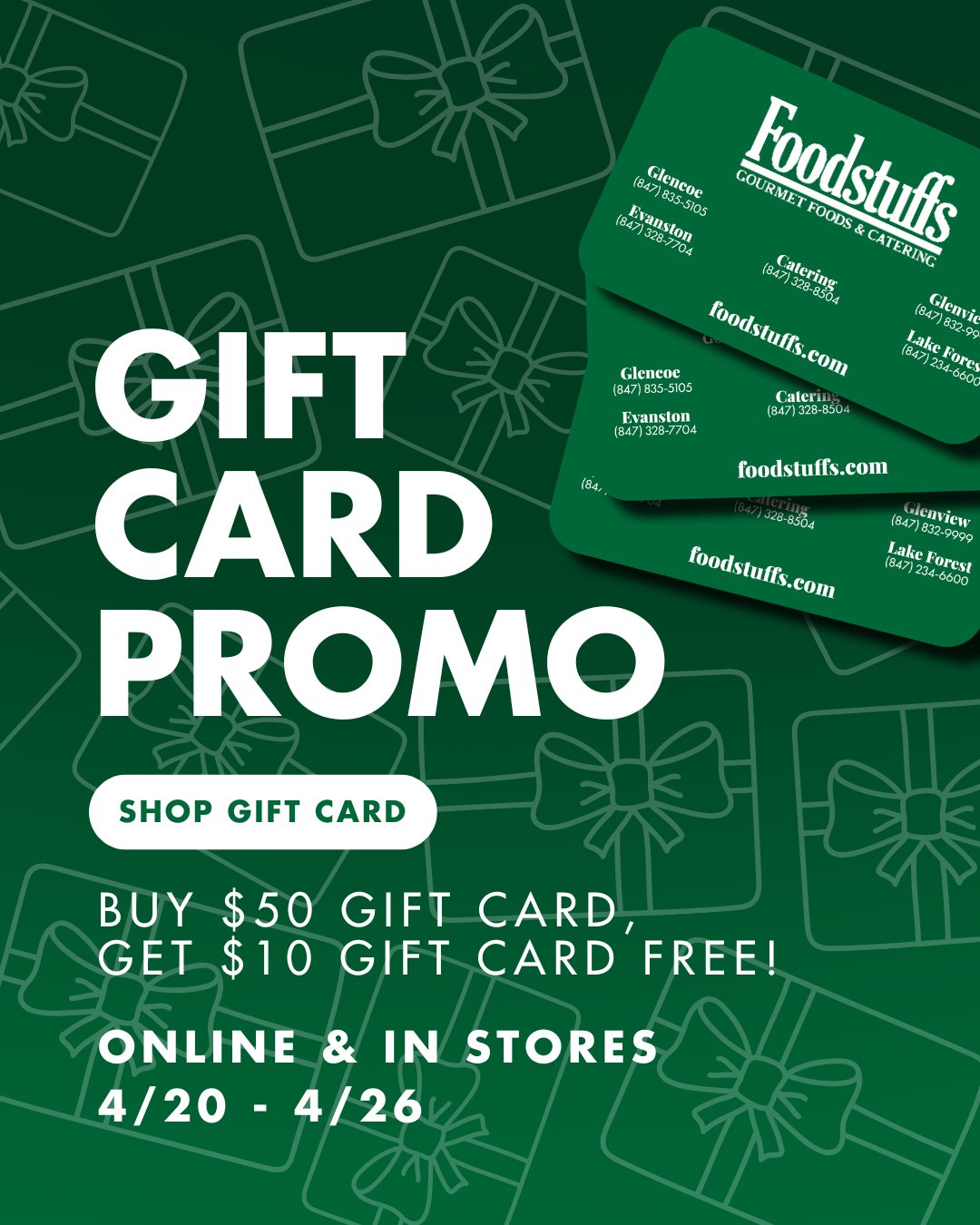 It's that time of the year again 🎉
Our gift card promo is back!
Receive a FREE $10 gift card
with every $50 gift card purchase
🛍️ In-store & online
📅 4/20 – 4/26