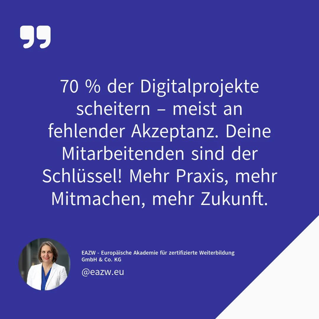 Digitalisierung gelingt nur mit Menschen, nicht nur mit Technik.
Trotz aller technologischen Fortschritte scheitern etwa 70 % der Digitalprojekte an fehlender Nutzerakzeptanz. Das zeigt deutlich: Technologie allein reicht nicht aus. Der Erfolg liegt in der Einbindung der Mitarbeitenden, denn sie sind diejenigen, die den digitalen Wandel aktiv gestalten und vorantreiben.
Durch die gezielte Einbindung der Mitarbeitenden steigern Unternehmen nicht nur das Engagement, sondern fördern auch Innovation und Kreativität. Gemeinsames Lernen und offene Kommunikation sind der Schlüssel, um Ängste abzubauen und neue digitale Kompetenzen zu entwickeln. So wird der Wandel zu einer Chance für alle Beteiligten.
Mehr Praxisorientierung statt Technikfokus – das ist unser Motto! Nur wenn Technik und Menschen Hand in Hand gehen, kann nachhaltige Digitalisierung gelingen. By the way, kennst du schon das Förderprogramm INQA-Coaching? Mit 80% Zuschuss unterstützt es genau bei Vorhaben mit Mitarbeiterbeteiligung!
Wie bindest Du Deine Mitarbeitenden in Digitalisierungsprojekte ein? Welche Methoden und Erfahrungen haben sich bei Dir bewährt? Teile Deine Gedanken und lass uns gemeinsam voneinander lernen! 👥✨
Abonniere unsere Updates unter eazw.eu und bleibe informiert rund um das Thema digitaler Wandel und Mitarbeitereinbindung.
EAZW - Wissen, das wirkt 🚀
#Digitalisierung #Mitarbeitende #DigitalerWandel #Innovation #ChangeManagement