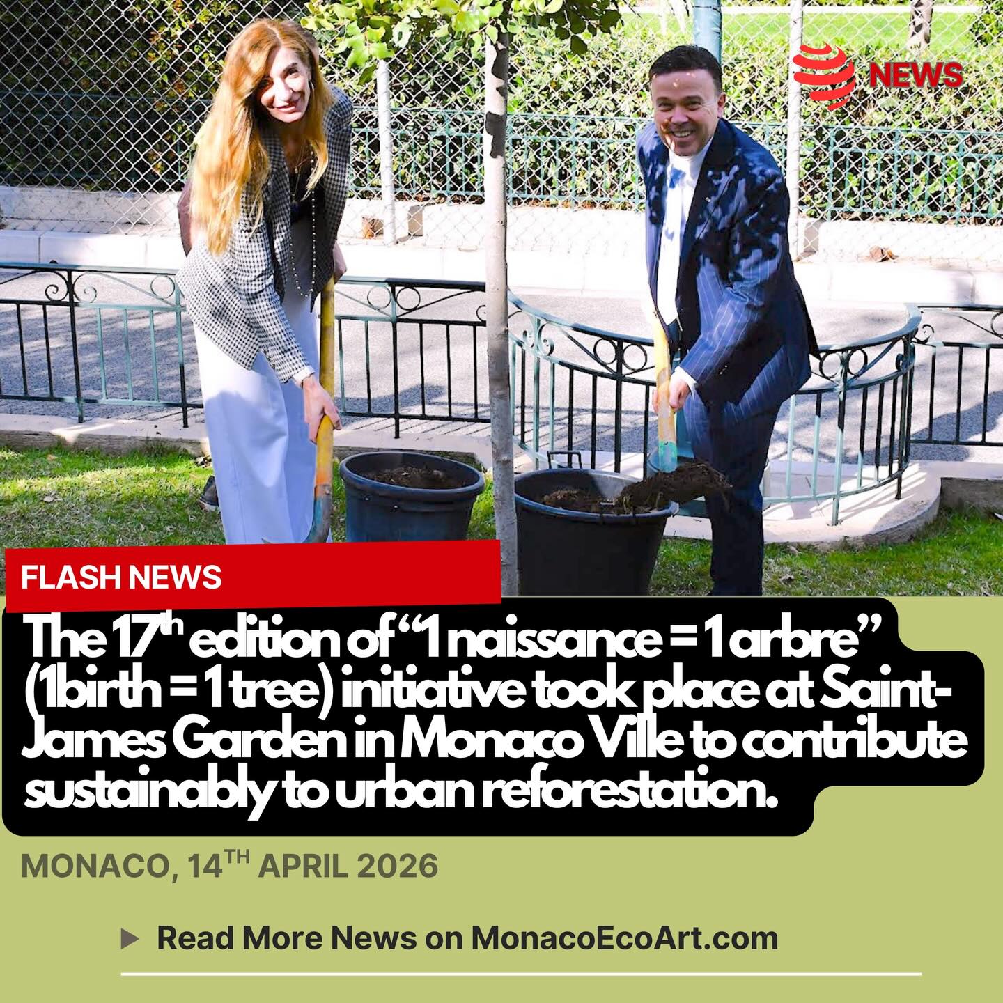 @mo.eco_art MonacoEcoArt.com #flash #news #urban #forestation #Monaco Montecarlo 🇲🇨🌳👶 On Tuesday the 14th April 2026, the 17th edition of “1 naissance = 1 arbre” (1birth = 1 tree) initiative took place at Saint-James Garden in the presence of Marjorie Crovetto, Deputy Mayor in charge of the Living Environment, the Environment, and Sustainable Development, accompanied by Stéphane Valeri, Chairman-Delegate of the Monte-Carlo Société des Bains de Mer, acting as main sponsor: a carob tree, an iconic Mediterranean tree known for its robustness and longevity, was symbolically planted to contribute to urban reforestation, an investment for the future, as are the community's n’wborns 🌿👦👧 Since 2008 by the Mairie de Monaco has been promoting this action in partnership with the l’Office National des Forêts (French National Forestry Authority), is based on a simple and meaningful principle: for each birth registered in the Principality, a tree is planted, as part of the global campaign "Planti« g for the Planet", laun »hed in 2007 by Felix Finkbeiner (then nine-year-old boy), sponsored by H.S.H. Prince Albert II of Monaco 🎯🌱The mission is to plant a billion trees worldwide, showcasing the strong commitment of the Monaco City Hall to the environmental and forest reconstruction cause 🌐✅ Since 2020, the project has taken on a new dimension by joining the "Îlot d’Av« nir » (Island of the Future) program whose target is to introduce tree species more resistant to the more extreme climatic conditions in recent years: more than 15,000 trees have already been planted by Monaco City Hall since the launch of the initiative while in 2025 732 trees were bedded out in proportion to the same number of births, plus extra tree planting in Saint-Auban region (Alpes-Maritimes) 📸 © @mairiedemonaco @montecarlosbm @conseilnatmc - Layout and Contents by: © MonacoEcoArt