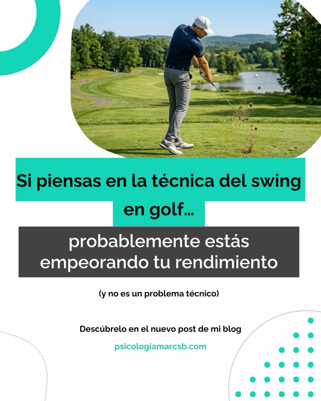 Uno de los errores más frecuentes en la psicología del golf no es técnico, sino atencional: pensar en la técnica del swing durante la ejecución.
Esto genera un efecto paradójico bien descrito en la psicología del deporte: cuanto más intentas controlar conscientemente un movimiento automatizado, peor suele ser la ejecución.
Desde el aprendizaje motor, este fenómeno se explica por la Reinvestment Theory, que describe cómo bajo presión el deportista recupera control consciente sobre habilidades ya automatizadas.
El resultado habitual es:
pérdida de fluidez
aumento de tensión
menor consistencia
bloqueo en la ejecución
Aunque aquí lo ejemplifiquemos con golf, este patrón no es exclusivo de este deporte. Aparece en múltiples disciplinas donde existe presión, precisión y automatización del gesto.
La clave no está en pensar más la técnica, sino en reorganizar la atención hacia el objetivo y el contexto de ejecución.
👉 En rendimiento, el problema muchas veces no es lo que sabes hacer, sino lo que haces con lo que piensas.
#psicologiadelgolf #golfmental #rendimientodeportivo #concentraciondeportiva #psicologiadeportiva