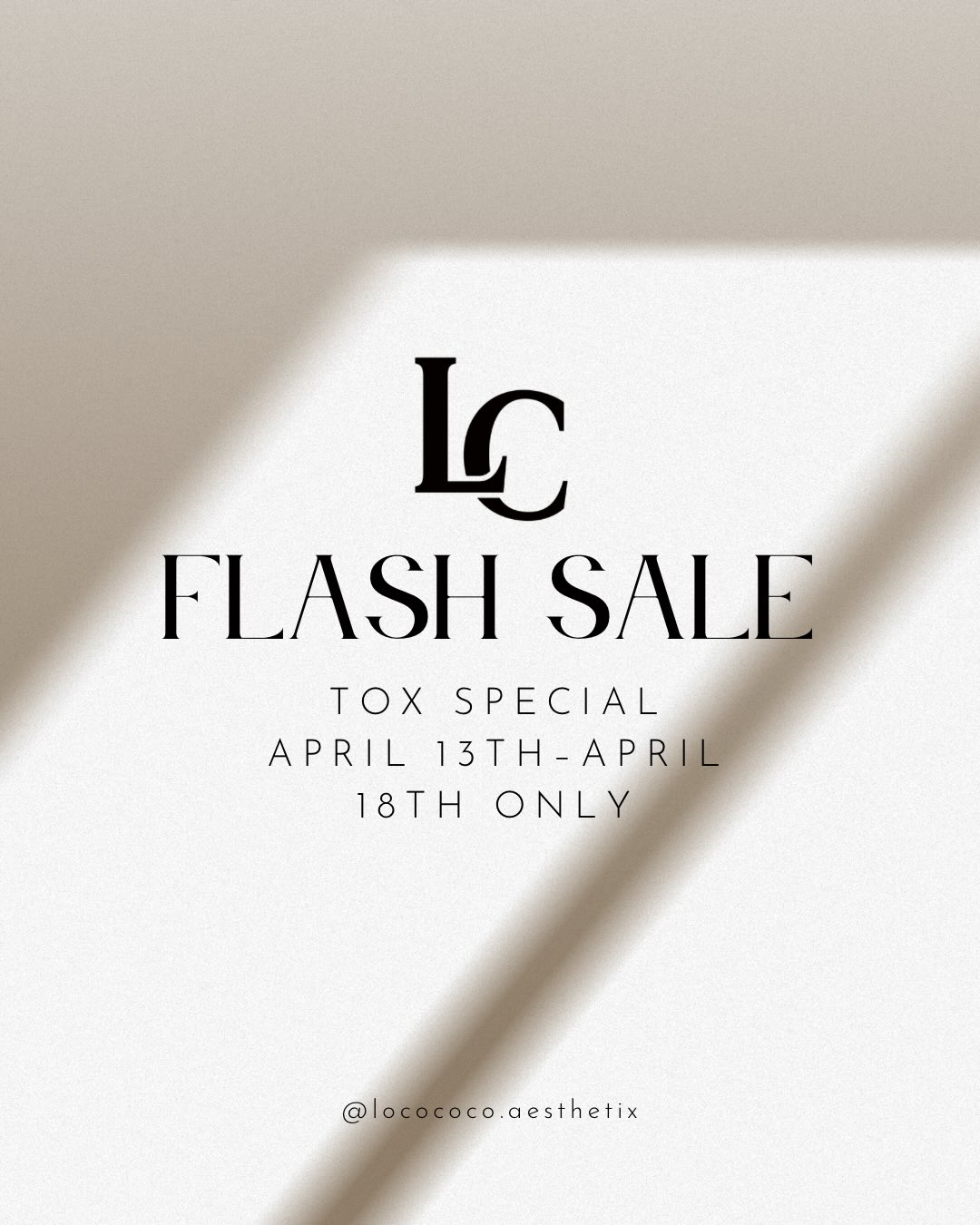 APRIL 13TH–APRIL 18TH ONLY 💉
50 units for $499
✨ Save over $100
✨ Perfect for your tox maintenance
Limited spots available
📲 Text to book or simply book online
www.locococoaesthetix.com